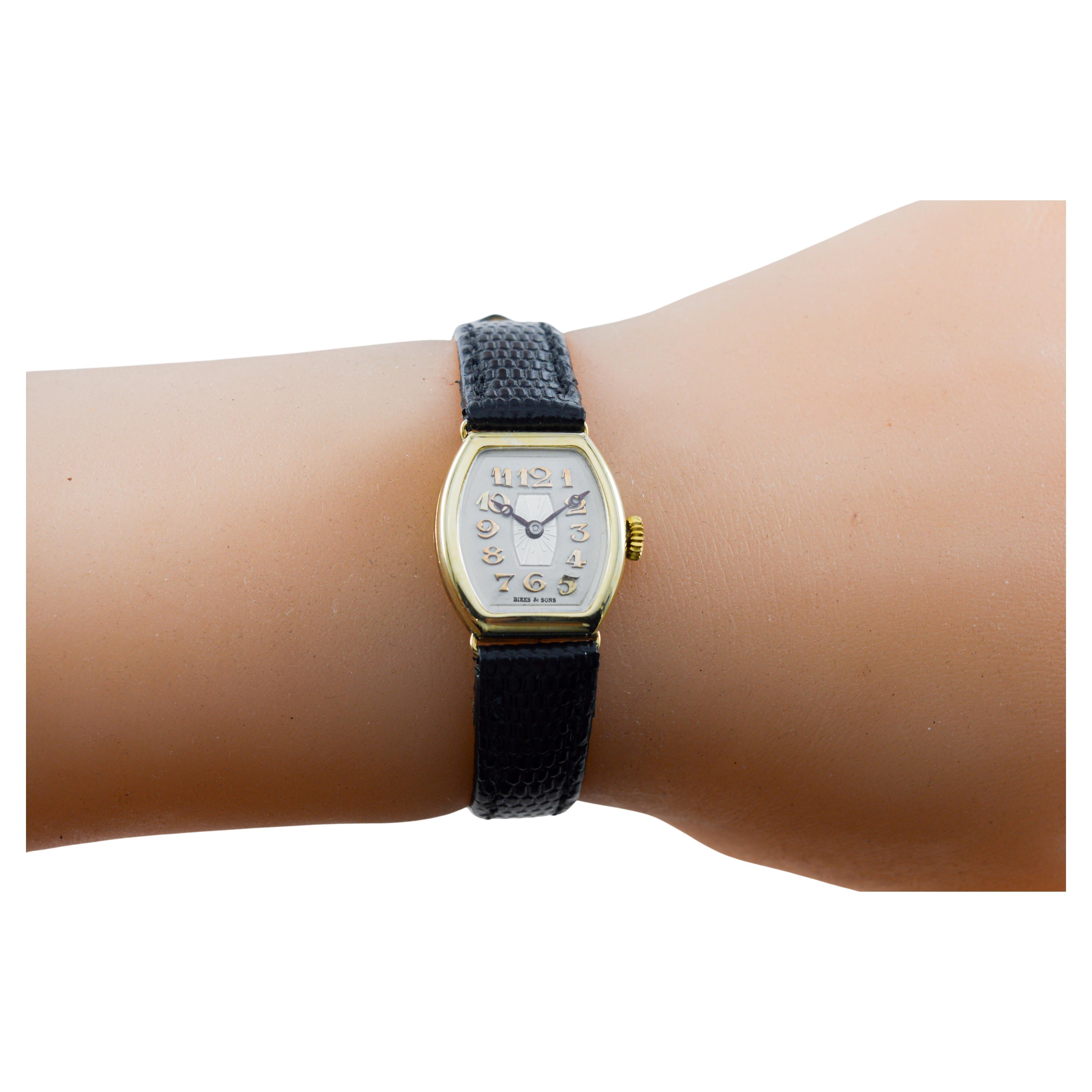 Birks & Sons 14Kt Solid Gold Art Deco Ladies Watch with Breguet Numeral Dial For Sale 13
