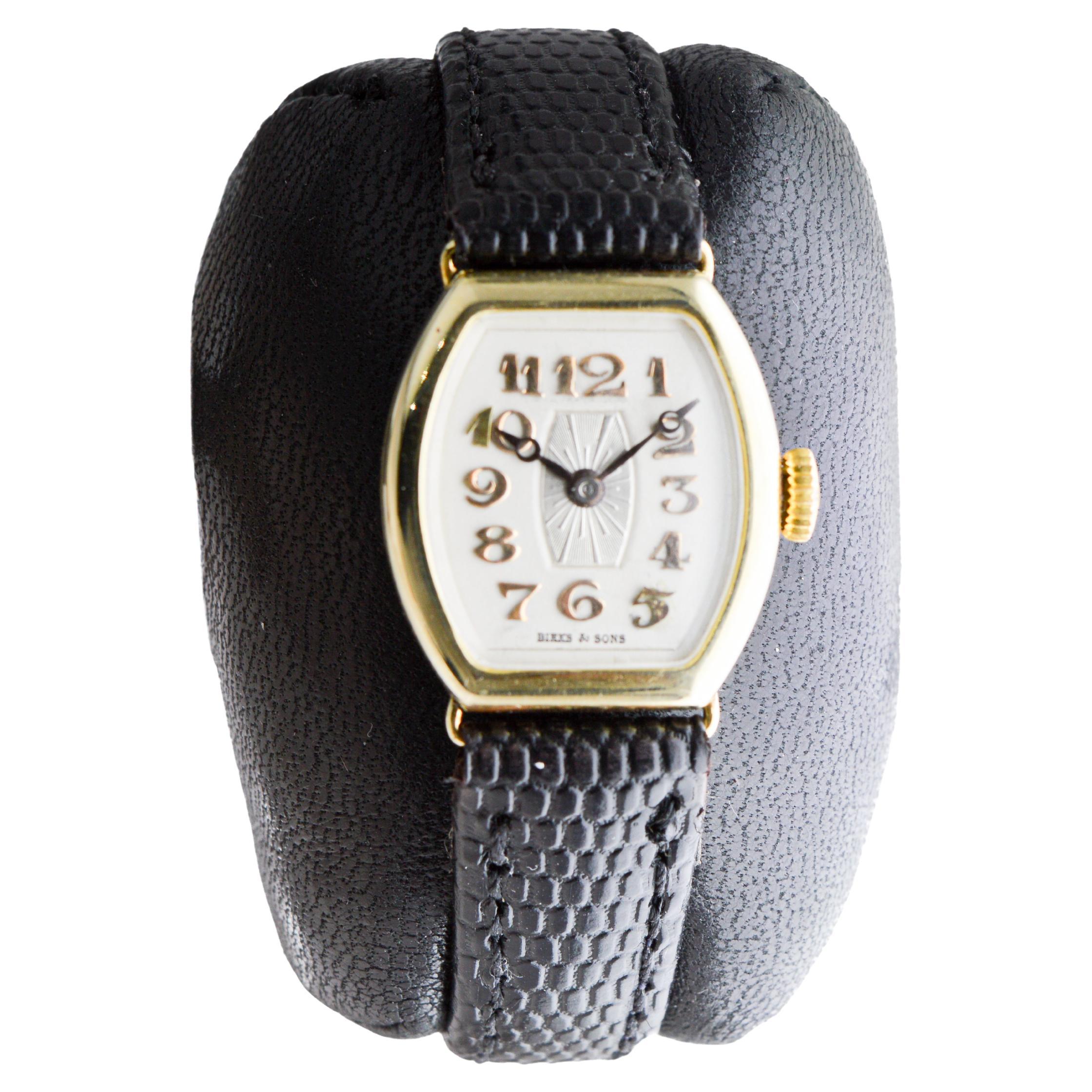 Women's Birks & Sons 14Kt Solid Gold Art Deco Ladies Watch with Breguet Numeral Dial For Sale