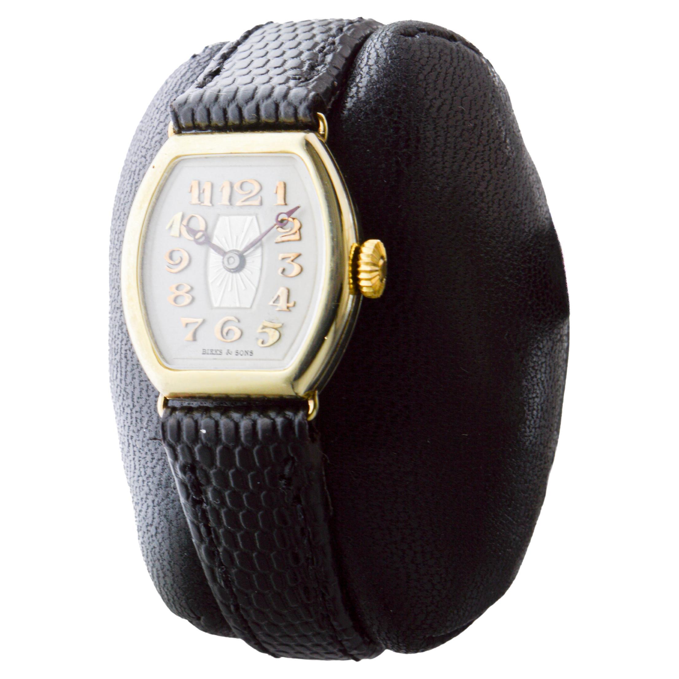 Birks & Sons 14Kt Solid Gold Art Deco Ladies Watch with Breguet Numeral Dial For Sale 1