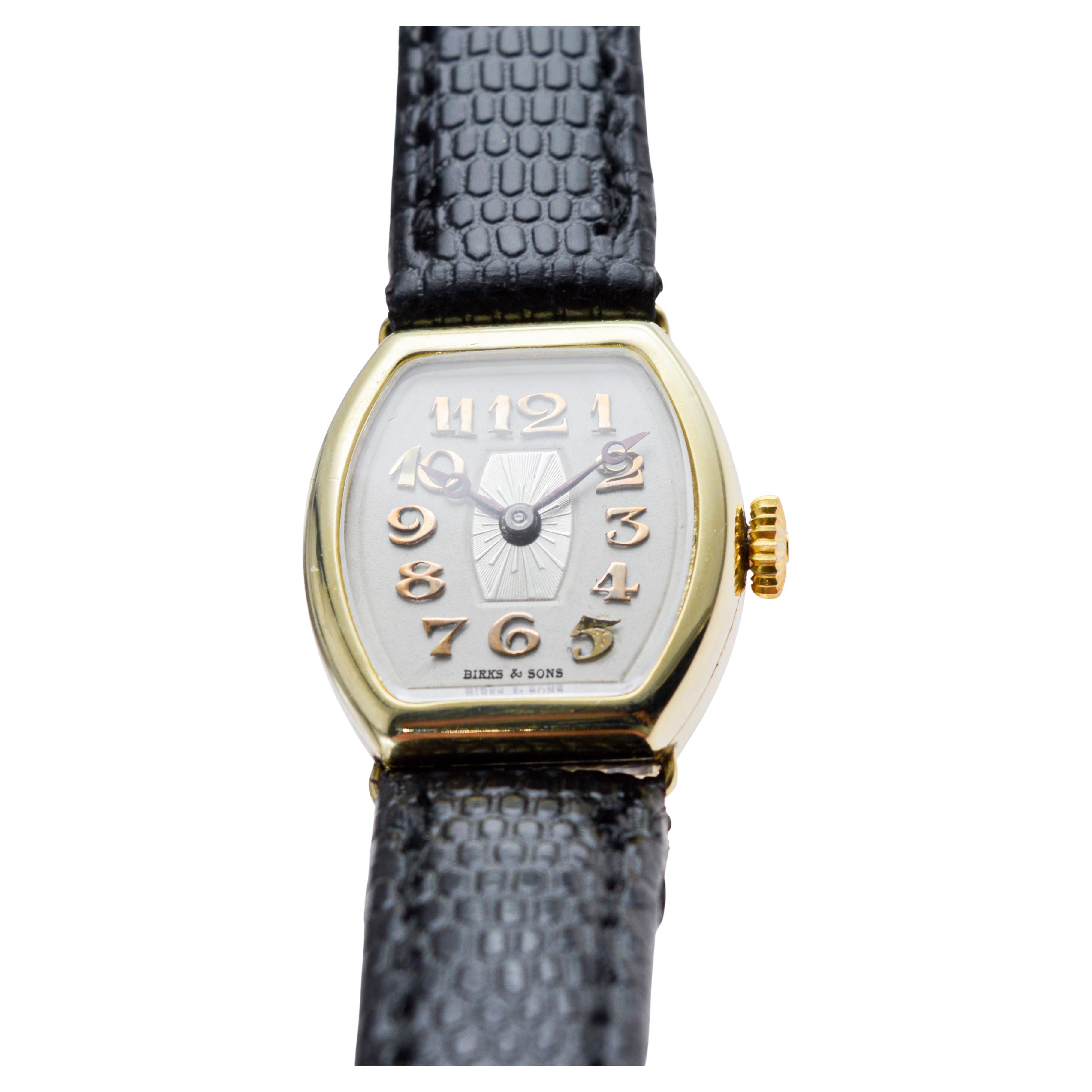 Birks & Sons 14Kt Solid Gold Art Deco Ladies Watch with Breguet Numeral Dial For Sale 2