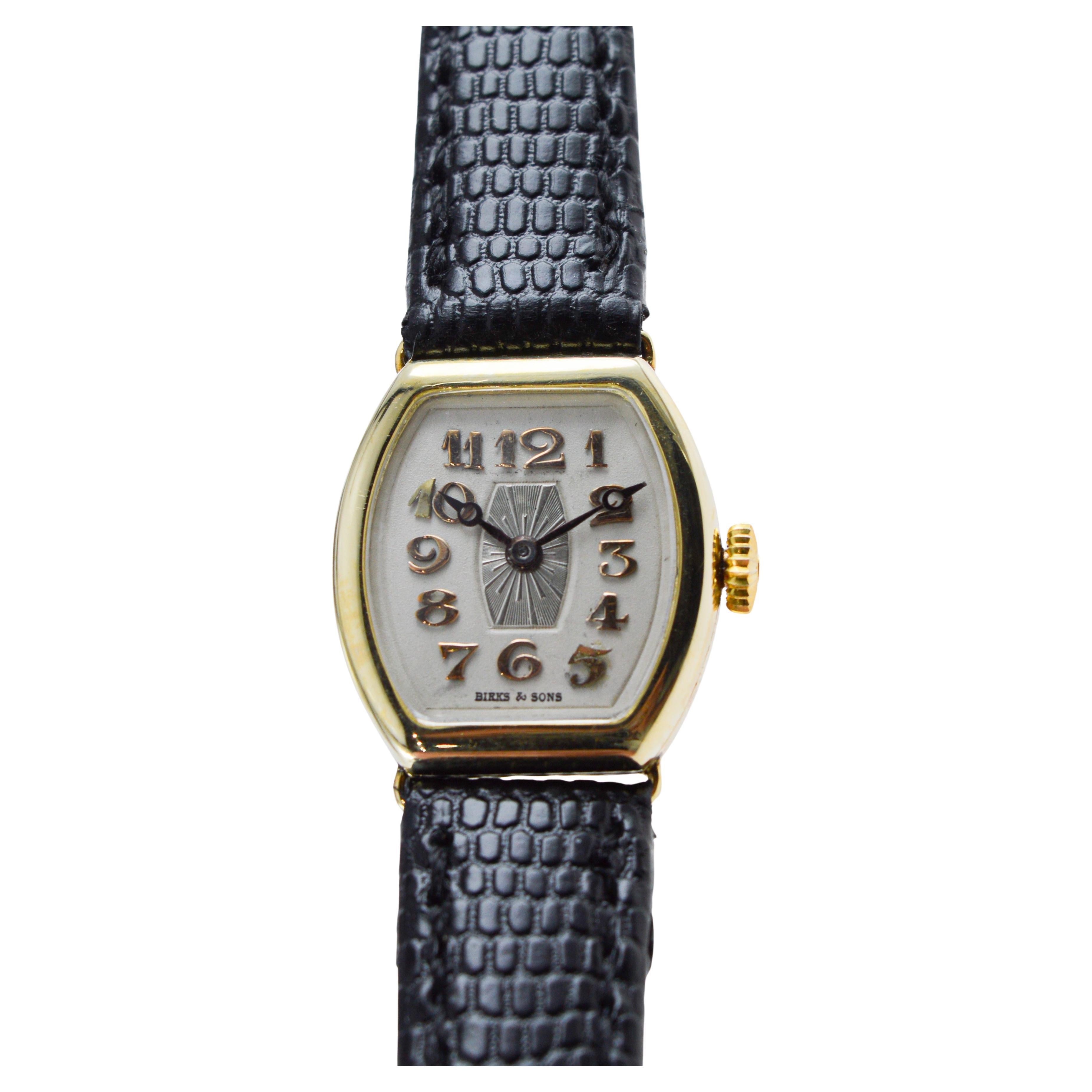 Birks & Sons 14Kt Solid Gold Art Deco Ladies Watch with Breguet Numeral Dial For Sale 3