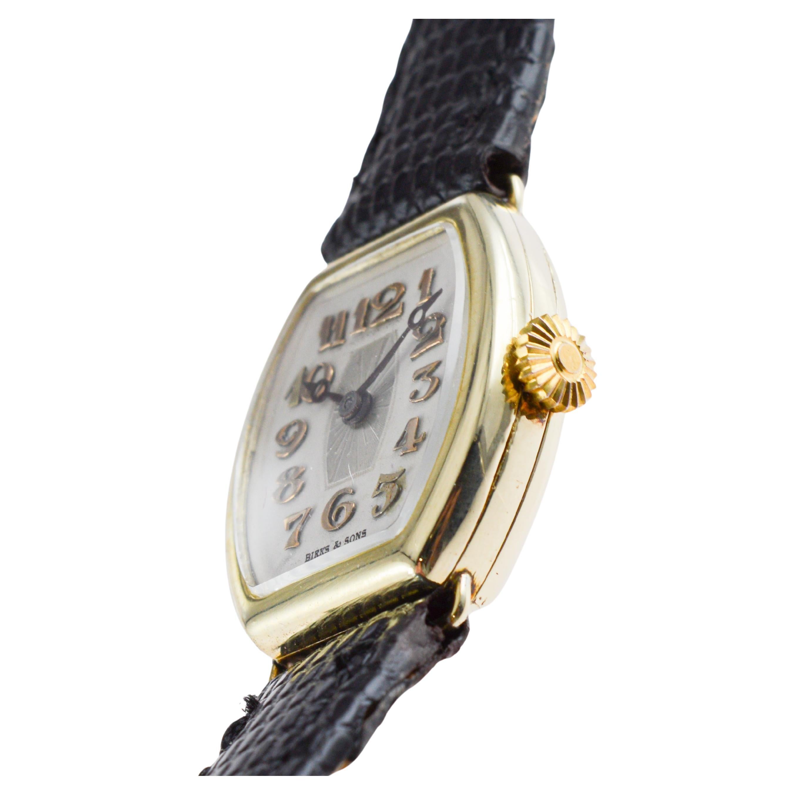 Birks & Sons 14Kt Solid Gold Art Deco Ladies Watch with Breguet Numeral Dial For Sale 4