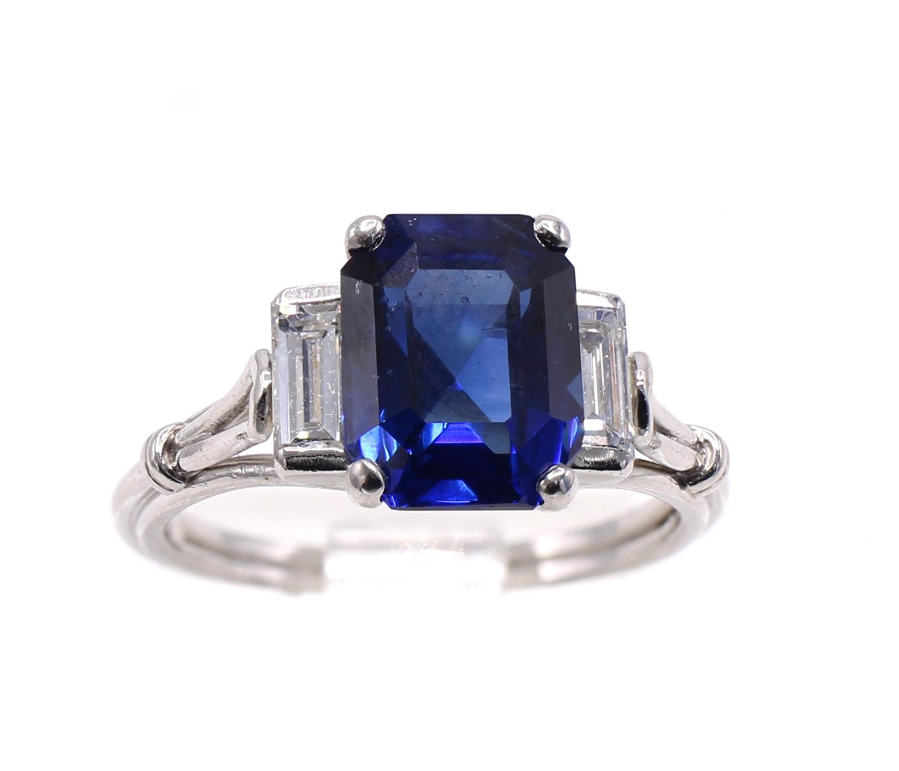 Emerald Cut Birks & Sons Art Deco Burma Sapphire Diamond Platinum Ring