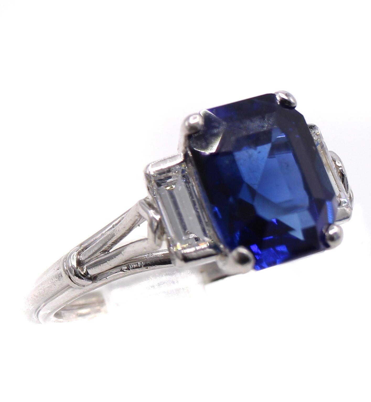 Women's or Men's Birks & Sons Art Deco Burma Sapphire Diamond Platinum Ring For Sale