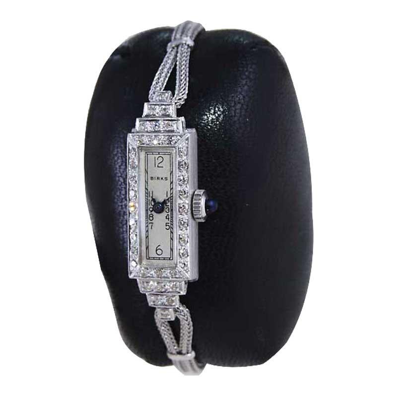 Henry Birks & Sons Platinum Art Deco Ladies Diamond Dress Watch from 1940's In Excellent Condition In Long Beach, CA