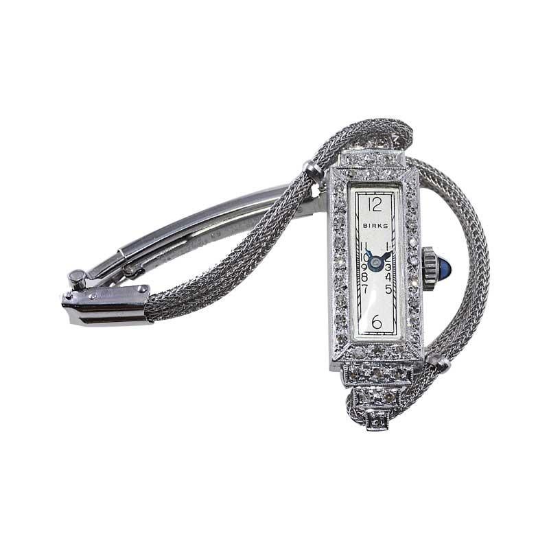 Women's or Men's Henry Birks & Sons Platinum Art Deco Ladies Diamond Dress Watch from 1940's