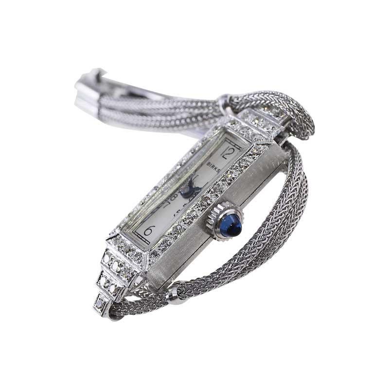 Henry Birks & Sons Platinum Art Deco Ladies Diamond Dress Watch from 1940's 1