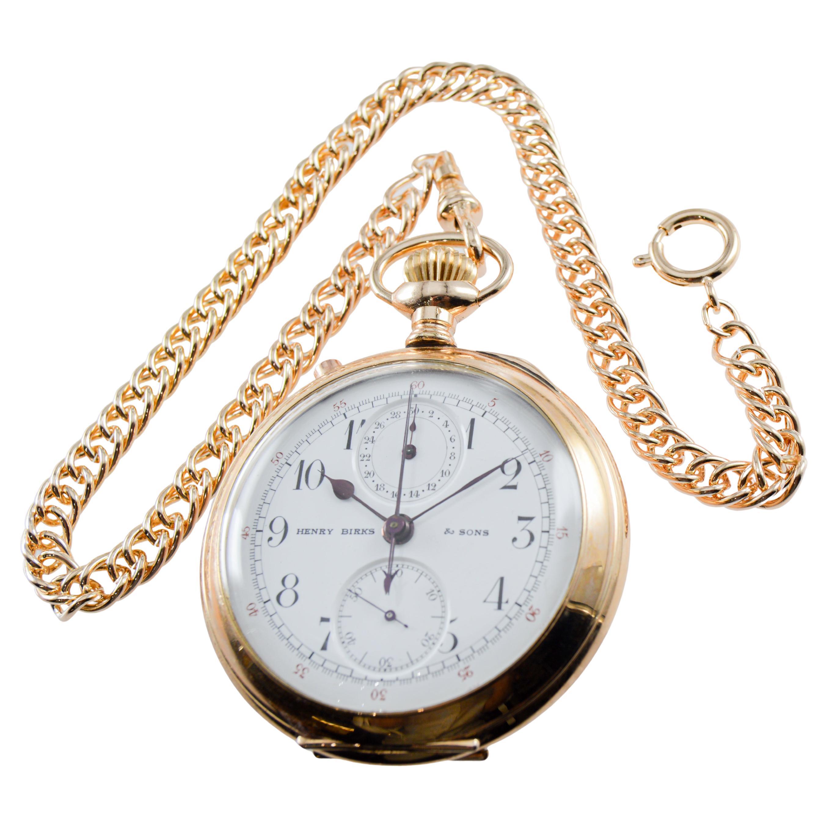 Birks & Son Split Seconds Pocket Watch Orologio del 1920 originale con quadrante impeccabile In condizioni ottime in vendita a Long Beach, CA