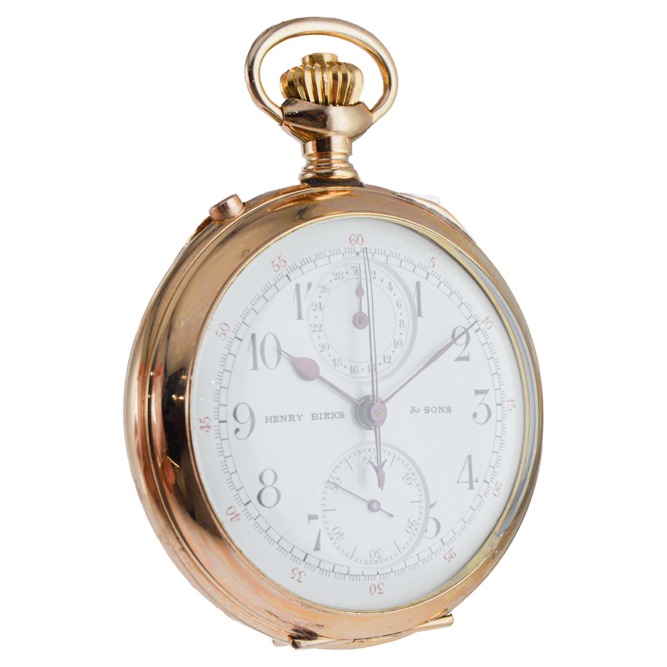 Birks & Son Split Seconds Pocket Watch Orologio del 1920 originale con quadrante impeccabile in vendita 1