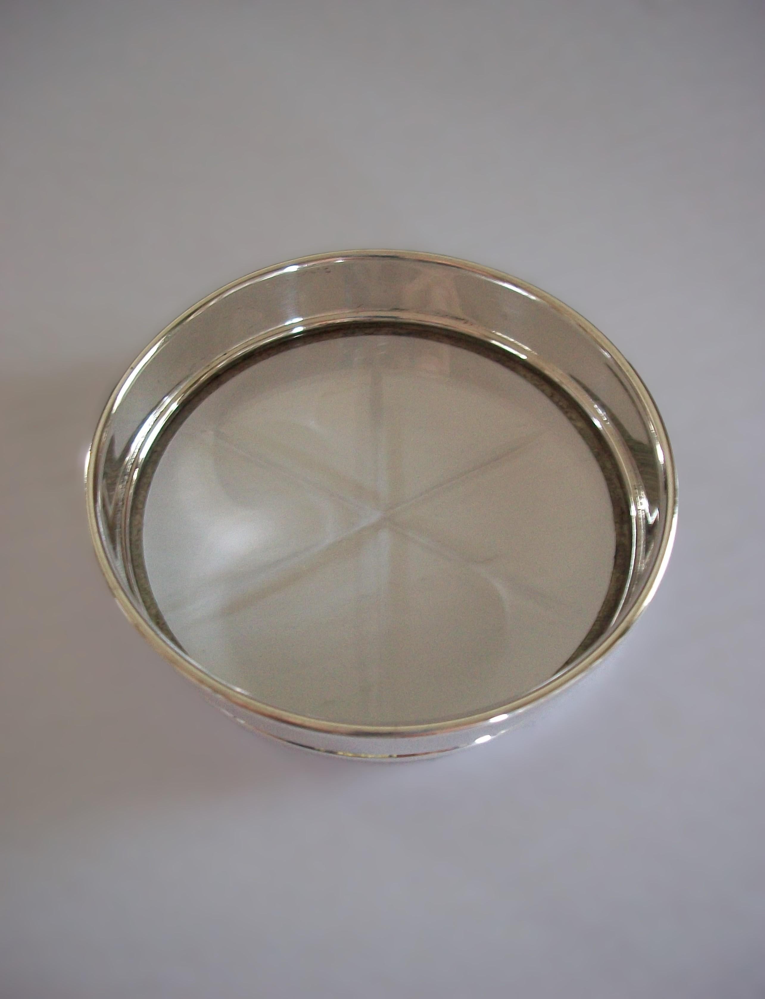 Modern BIRKS - Sterling Silver & Cut Glass Coaster - Canada - Late 20th Century For Sale