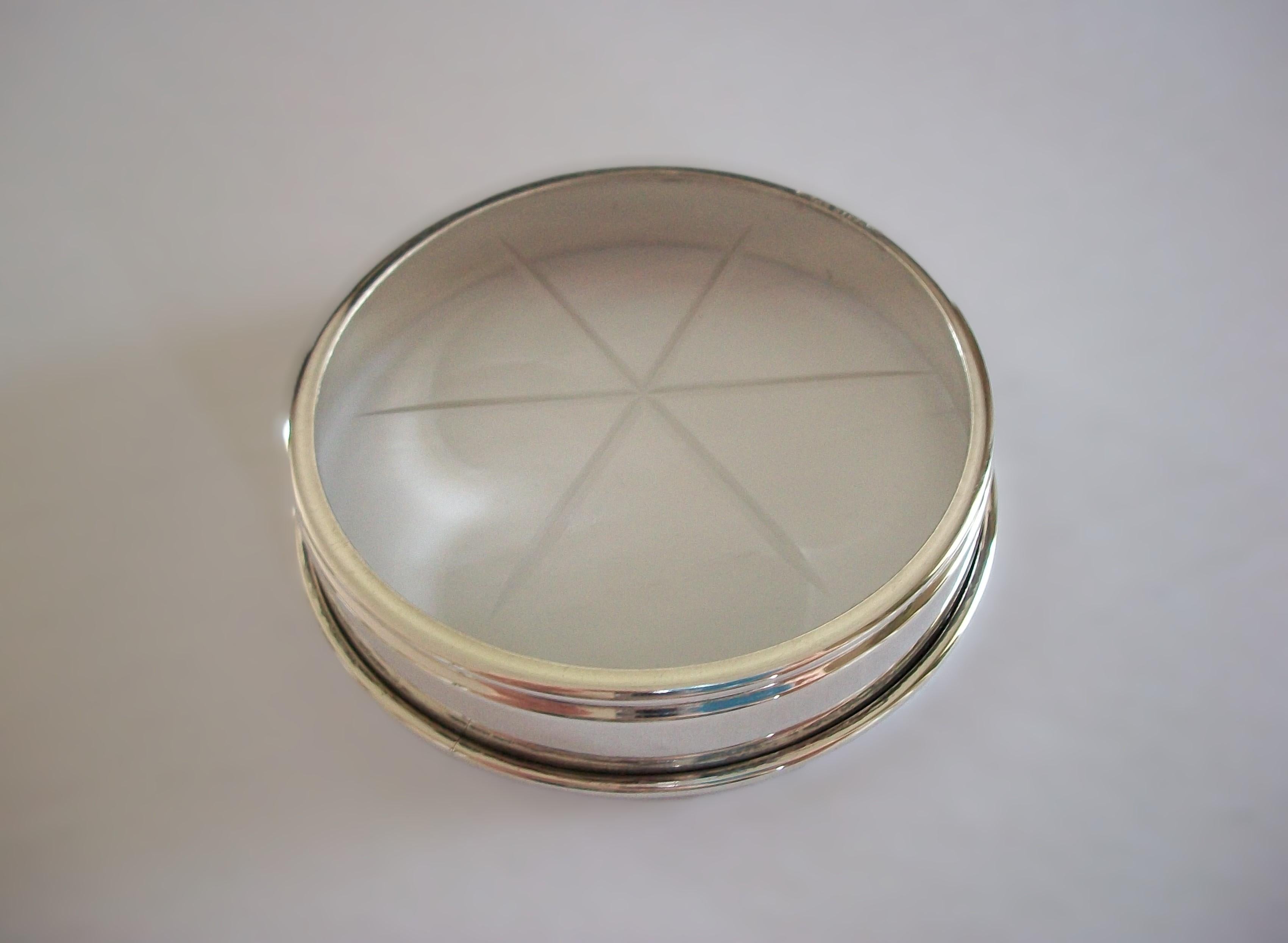 Hand-Crafted BIRKS - Sterling Silver & Cut Glass Coaster - Canada - Late 20th Century For Sale