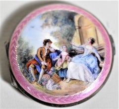 Birks Sterling Silver Ladies Compact with Enamel Portrait & Guilloche Decoration