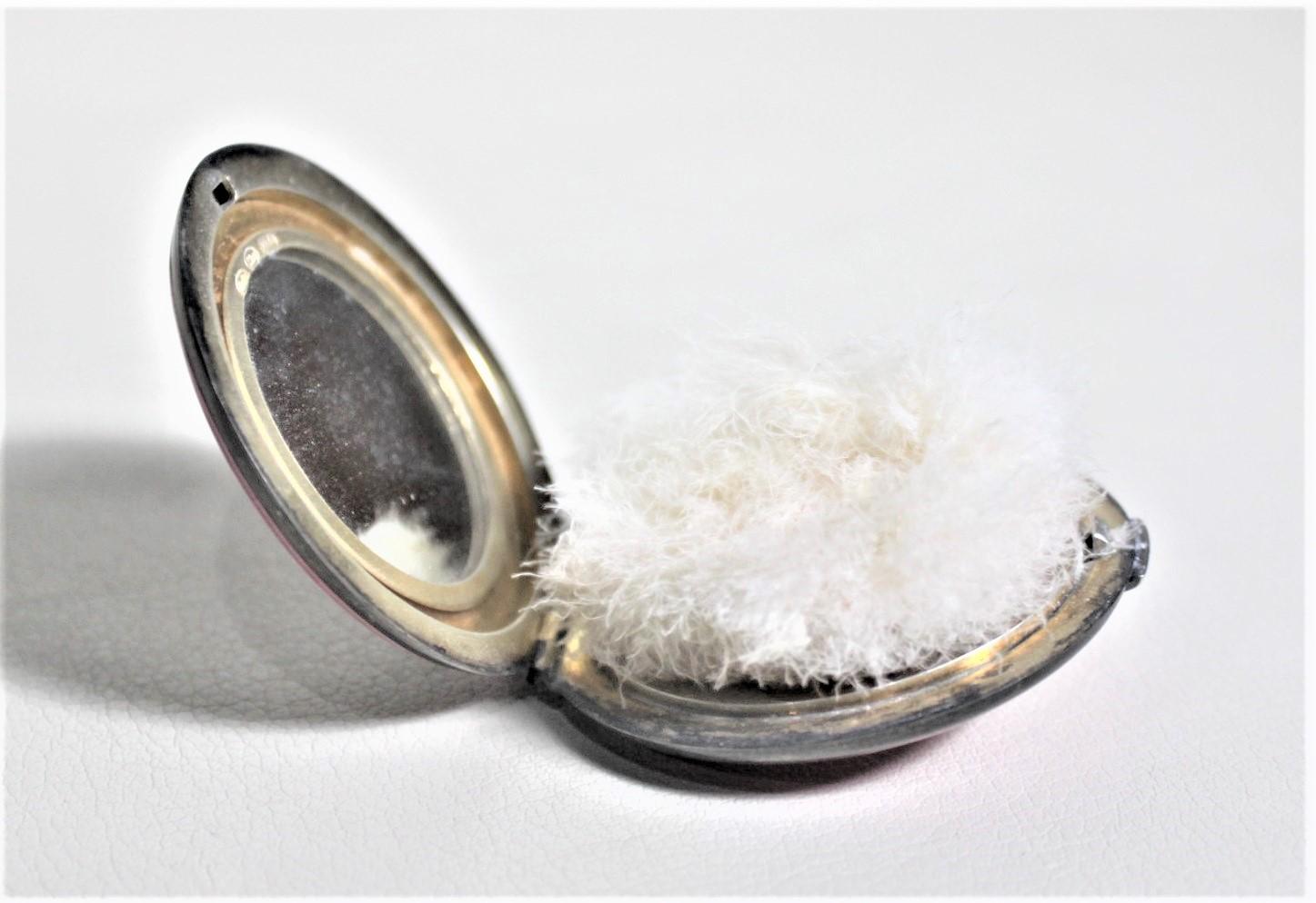 French Birks Sterling Silver Ladies Compact with Enamel Portrait & Guilloche Decoration