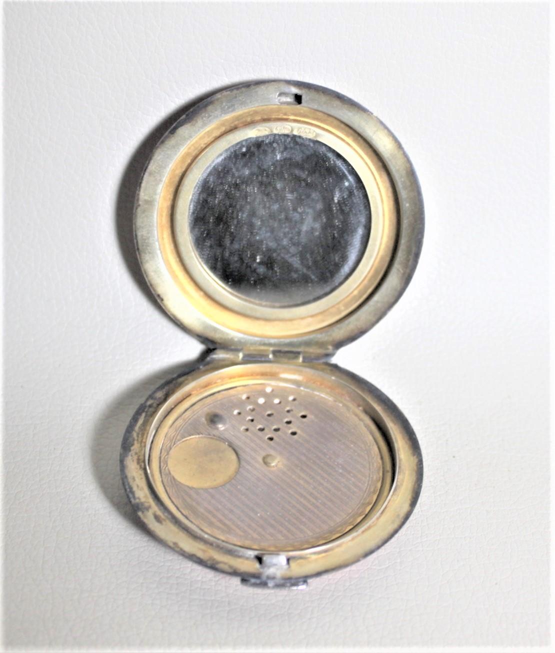 Enameled Birks Sterling Silver Ladies Compact with Enamel Portrait & Guilloche Decoration