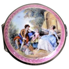 Birks Sterling Silver Ladies Compact with Enamel Portrait & Guilloche Decoration