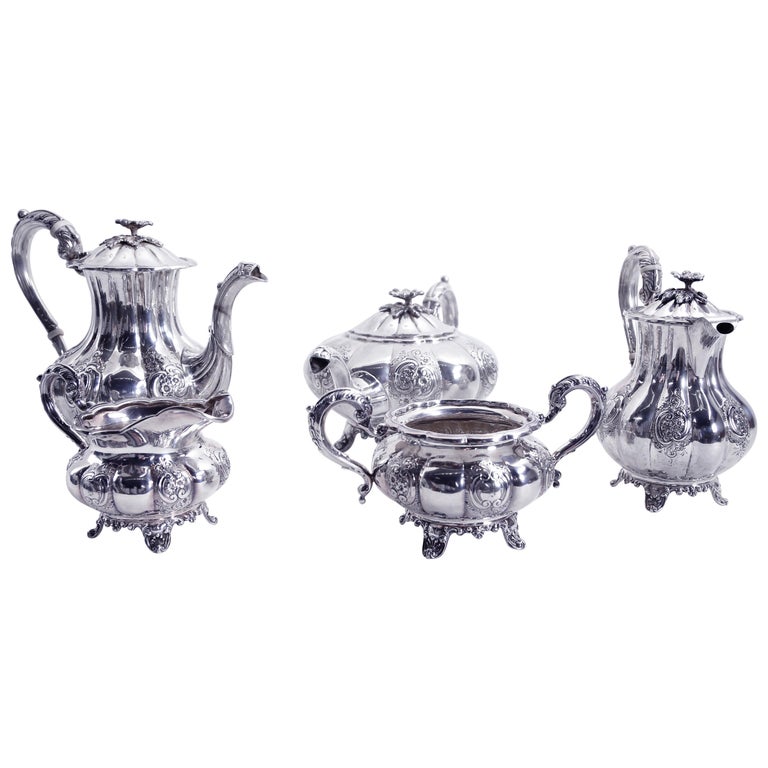 Birks Sterling Silver Repoussé 5Piece Coffee Tea Set Fabulous Estate