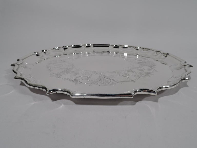 Birks Sterling Silver Tray with Piecrust Rim For Sale at