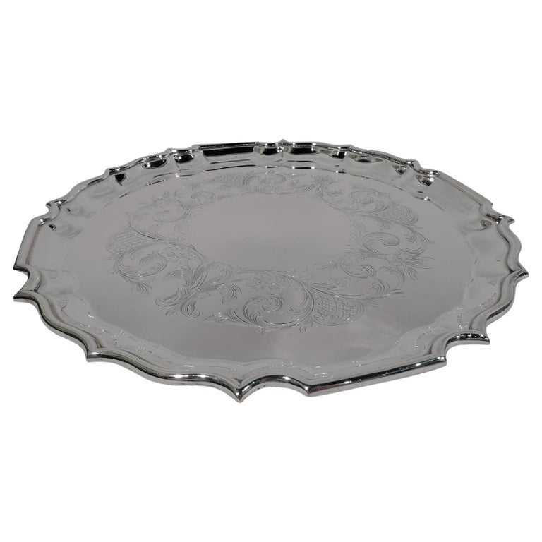 Birks Sterling Silver Tray with Piecrust Rim For Sale at