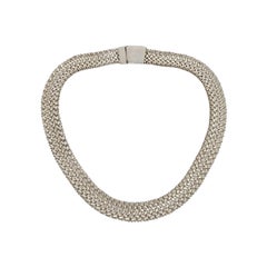 Collar ancho de cadena plana tejida de plata de ley Birks 17,5" #16047