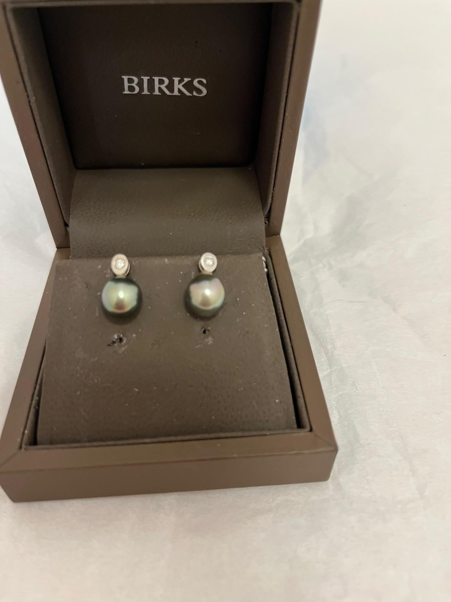 Birks Tahiti-Perle und Diamant-Ohrringe in 18kt Weißgold m/Box im Zustand „Hervorragend“ im Angebot in Port Hope, ON