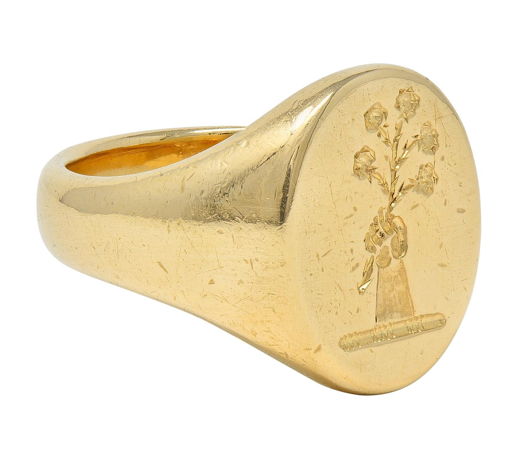 Vittoriano Birks, anello vittoriano in oro giallo 14 carati, antico e unisex, con incisione a rilievo in vendita