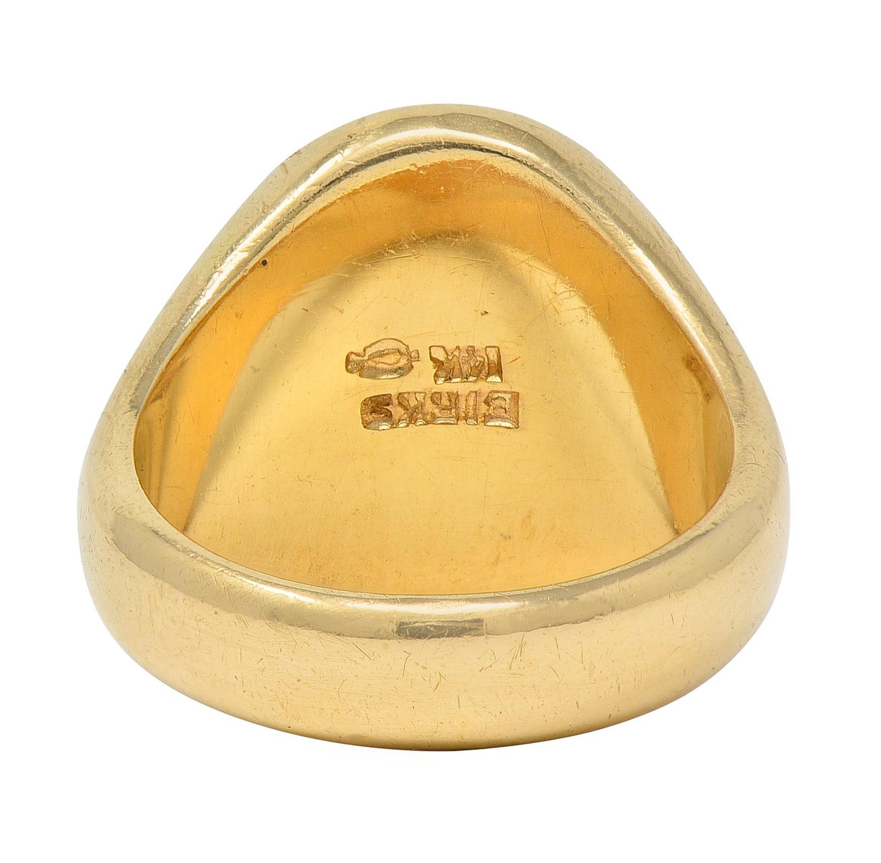 Birks, anello vittoriano in oro giallo 14 carati, antico e unisex, con incisione a rilievo In condizioni ottime in vendita a Philadelphia, PA