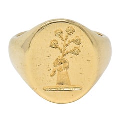 Birks, anello vittoriano in oro giallo 14 carati, antico e unisex, con incisione a rilievo