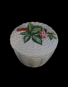 Boîte et couvercle de panier tissés vintage en majolique - Italie - vers 1980