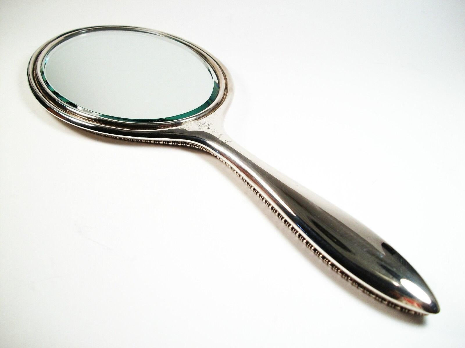 Canadian Birks, Vintage Sterling Silver Hand Mirror, D Monogram, Canada, 20th Century For Sale