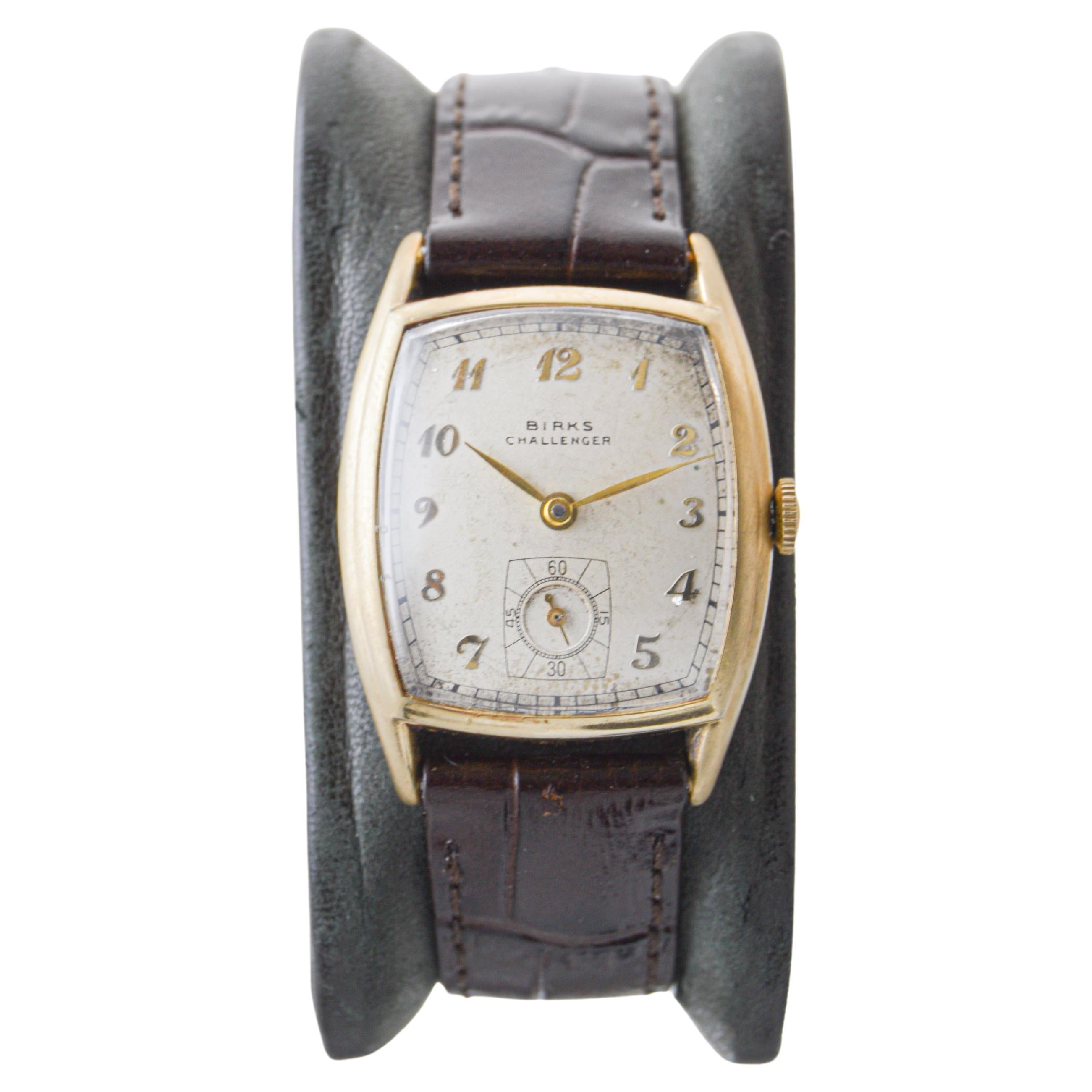 Birks Yellow Gold Filled Art Deco Tonneau Shaped Watch with Original Dial 1944 For Sale