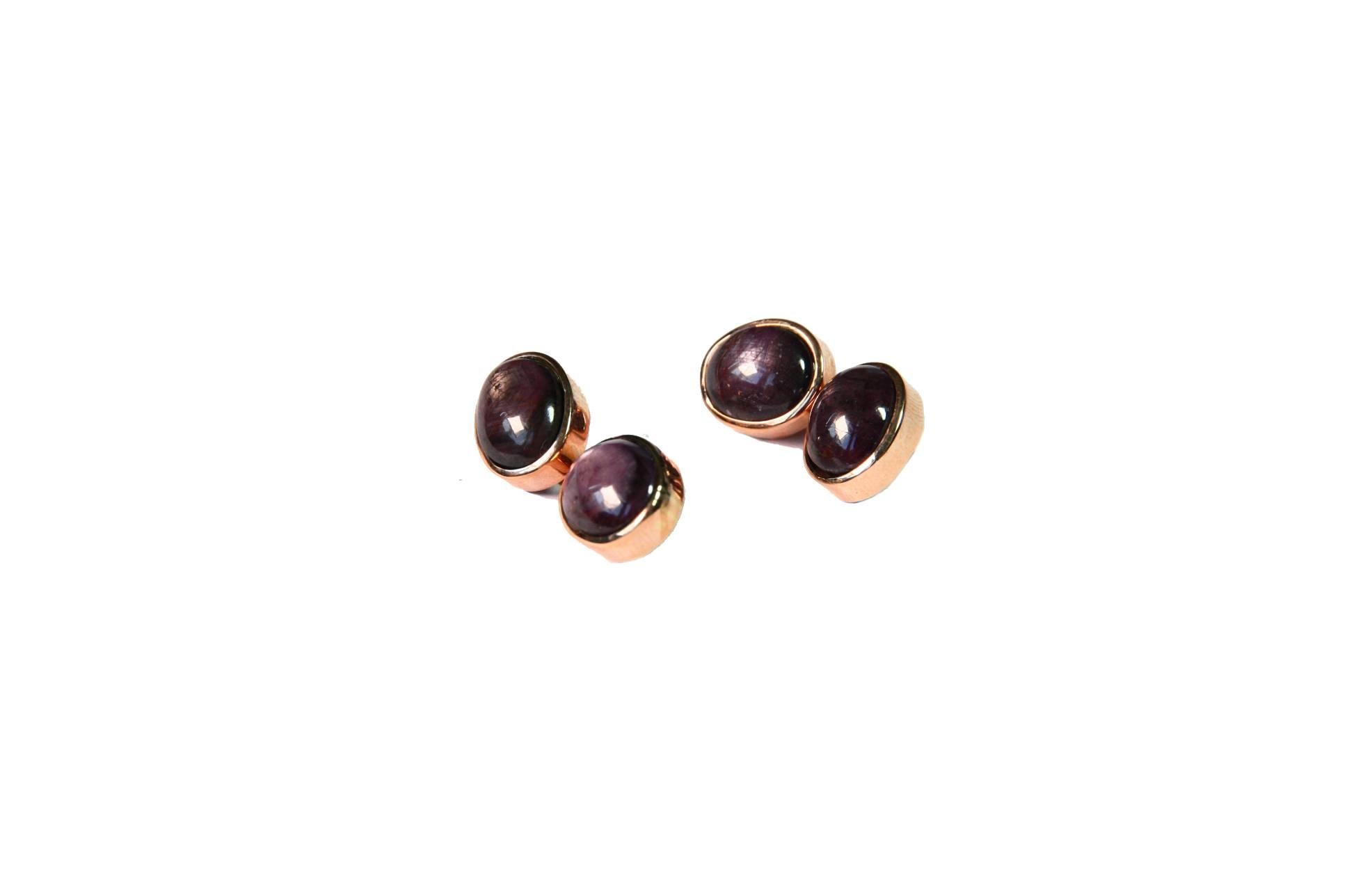 Cufflinks rose 18kt rose gold  gr. 8,90 cabochon star ruby.
All Giulia Colussi jewelry is new and has never been previously owned or worn. Each item will arrive at your door beautifully gift wrapped in our boxes, put inside an elegant pouch or jewel