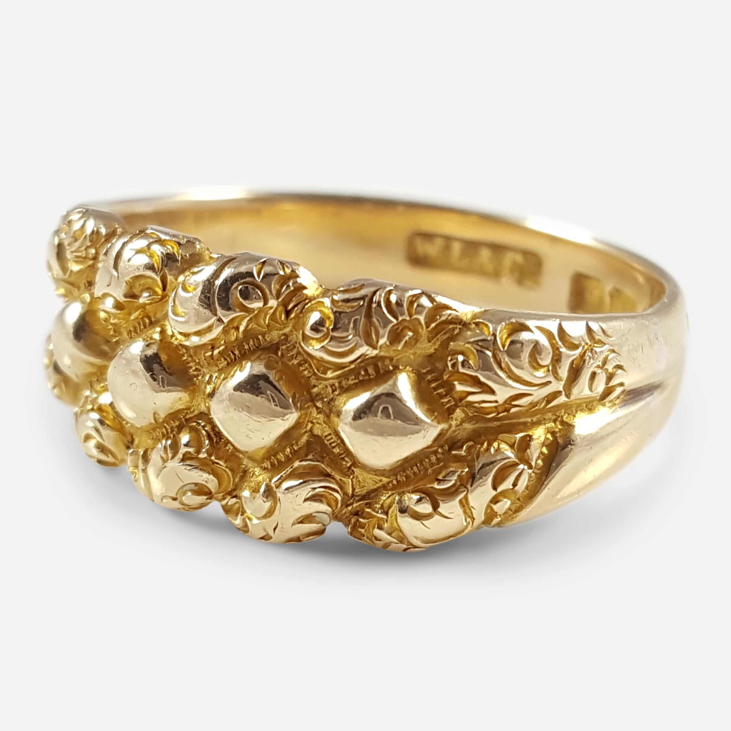 Edwardian 18 Karat Yellow Gold Engraved Keeper Ring Birmingham 1903 3