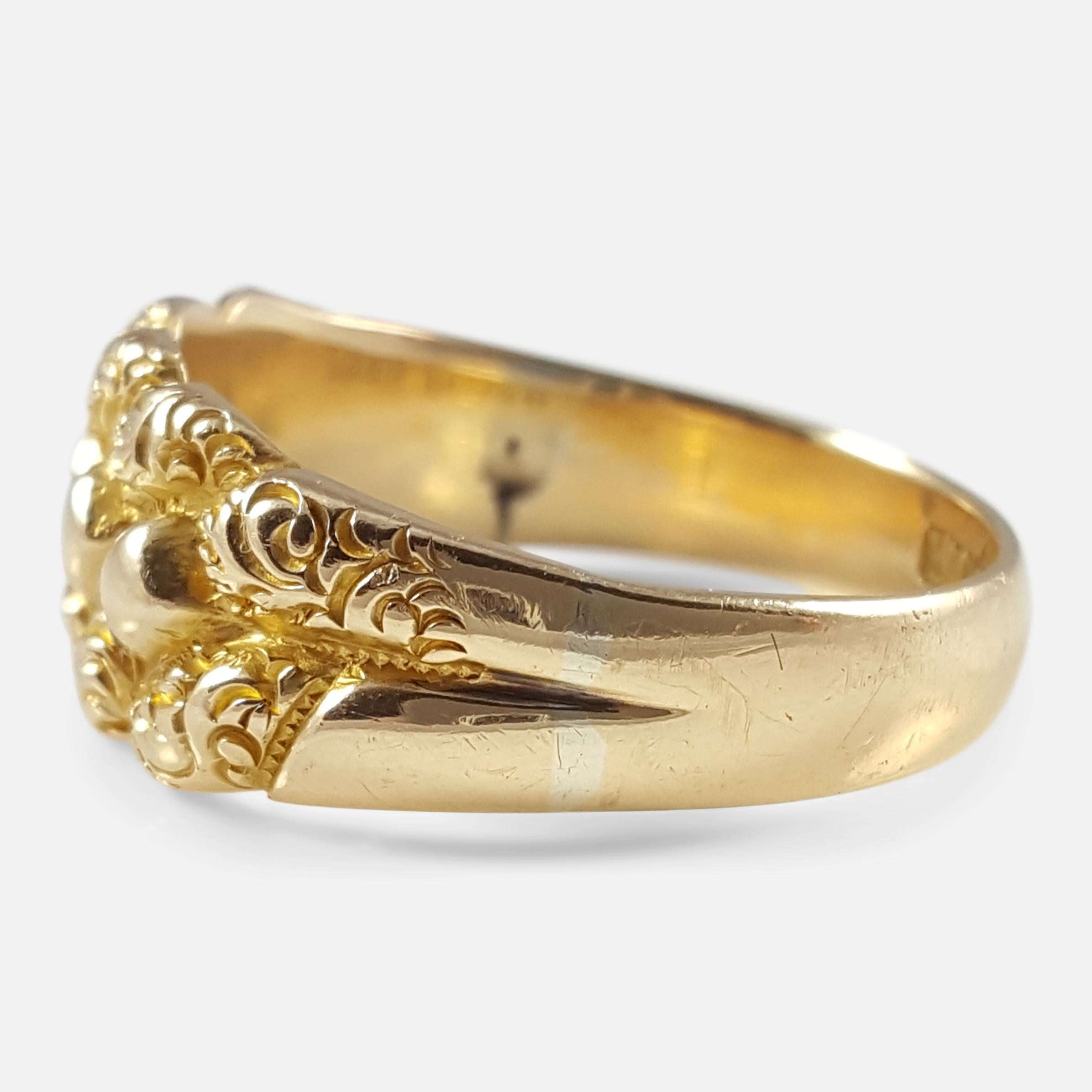 Edwardian 18 Karat Yellow Gold Engraved Keeper Ring Birmingham 1903 1