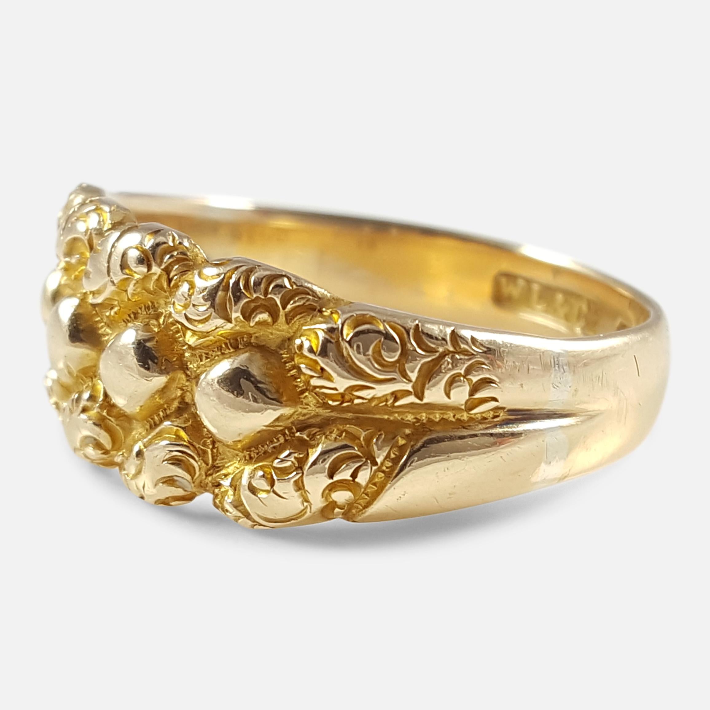 Edwardian 18 Karat Yellow Gold Engraved Keeper Ring Birmingham 1903 2