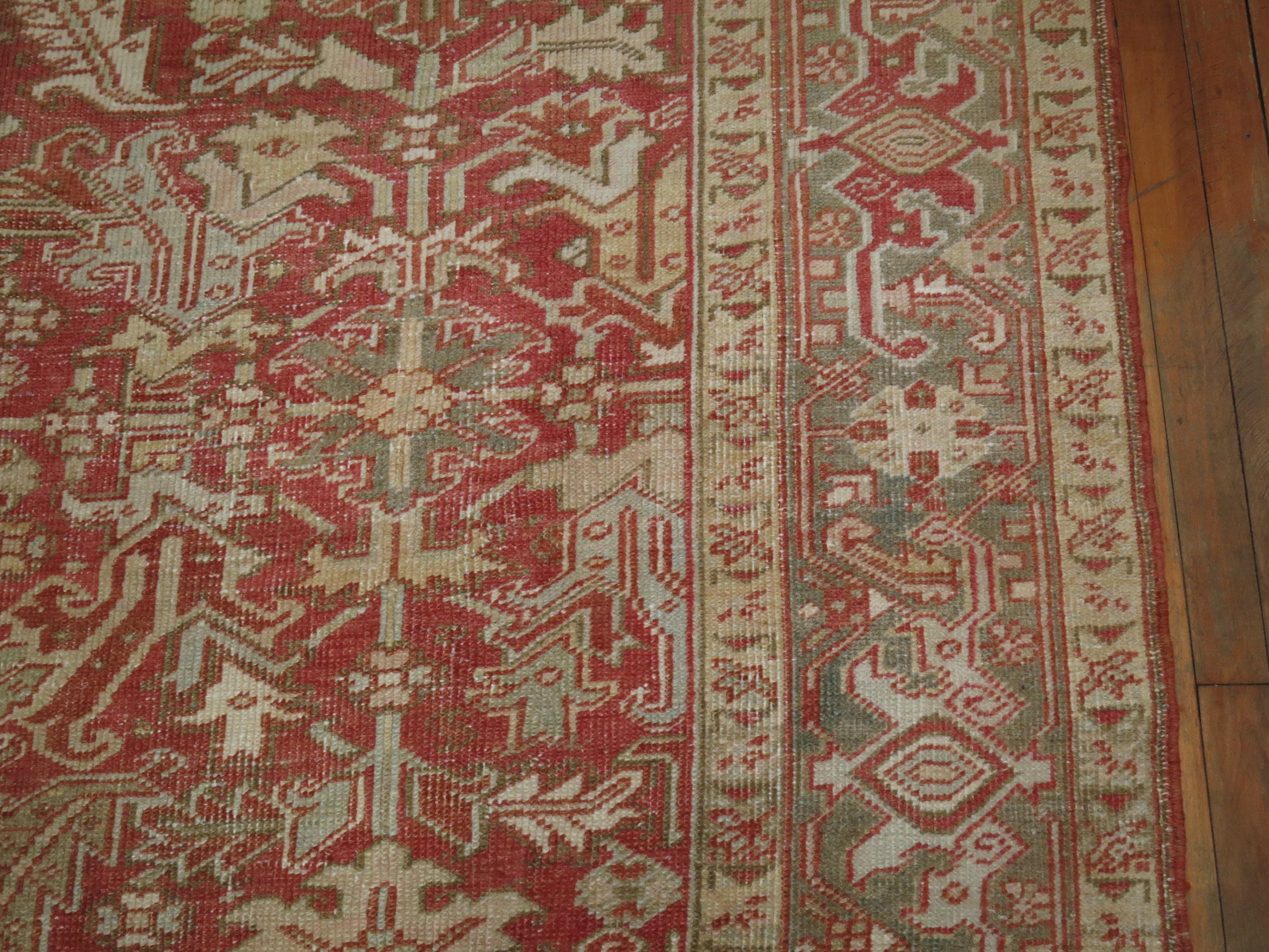 Hand-Woven Birmingham Brick Red Color Persian Heriz Oriental Antique Room Carpet For Sale