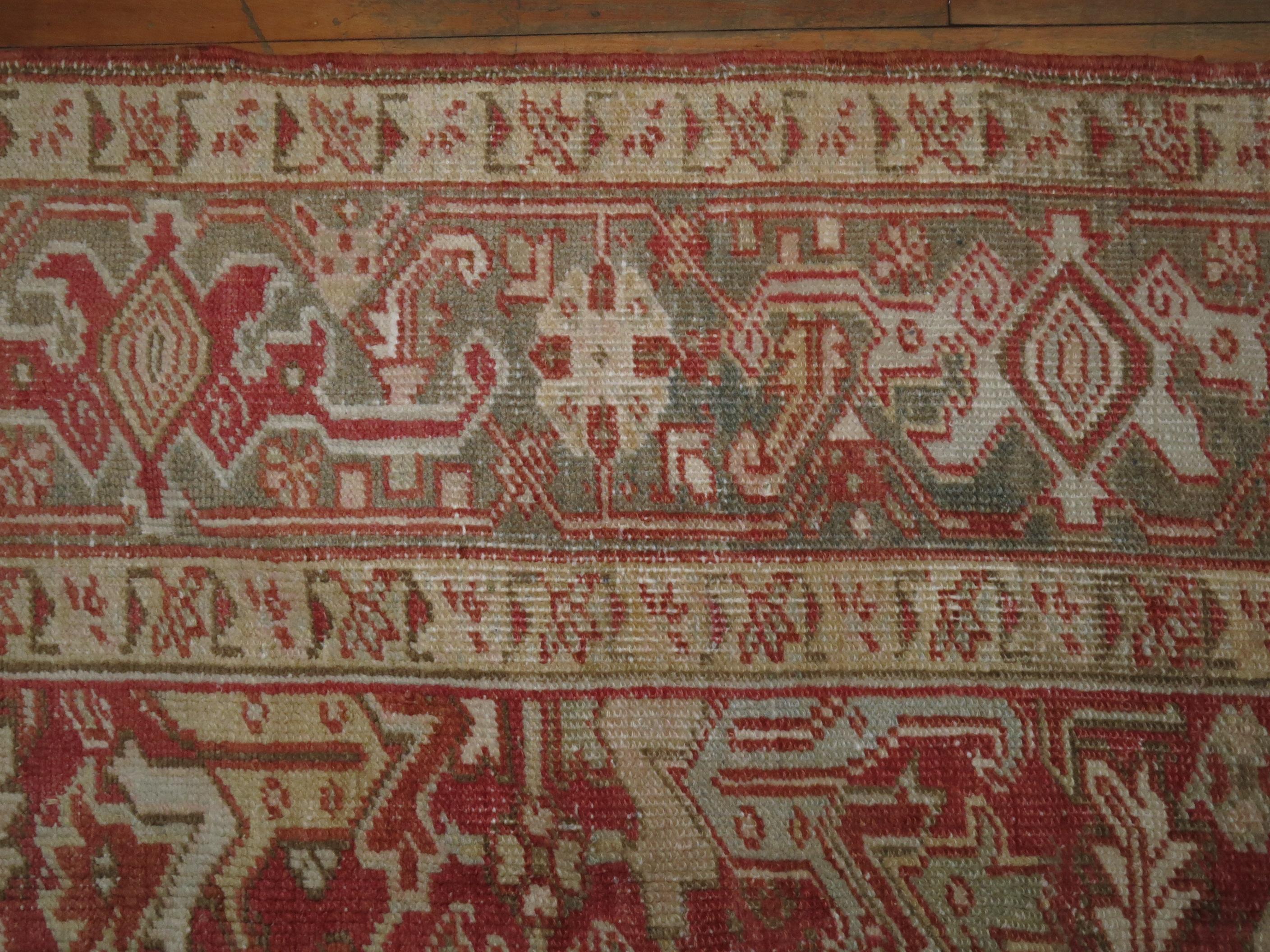 Birmingham Brick Red Color Persian Heriz Oriental Antique Room Carpet In Good Condition For Sale In New York, NY