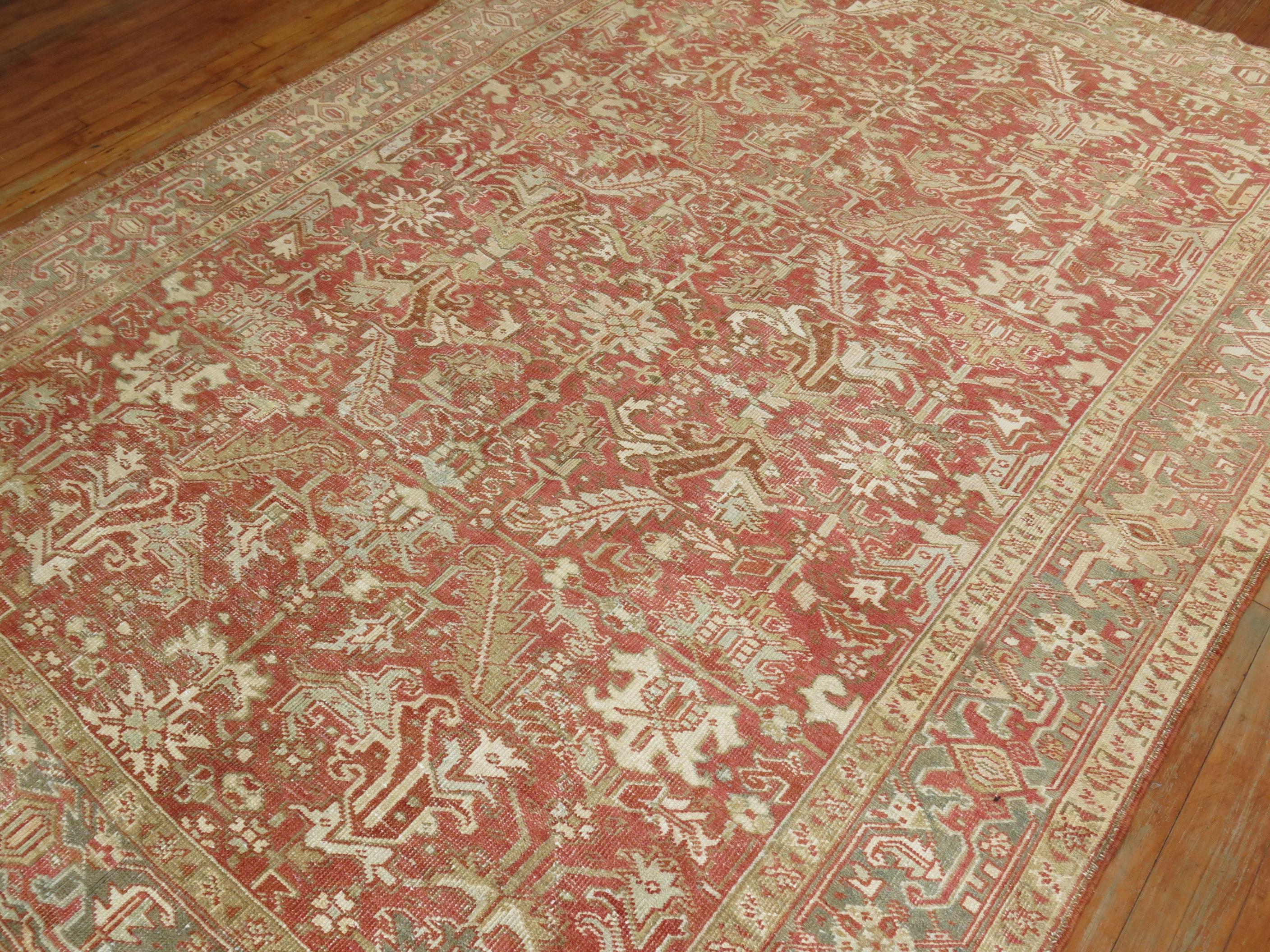 20th Century Birmingham Brick Red Color Persian Heriz Oriental Antique Room Carpet For Sale