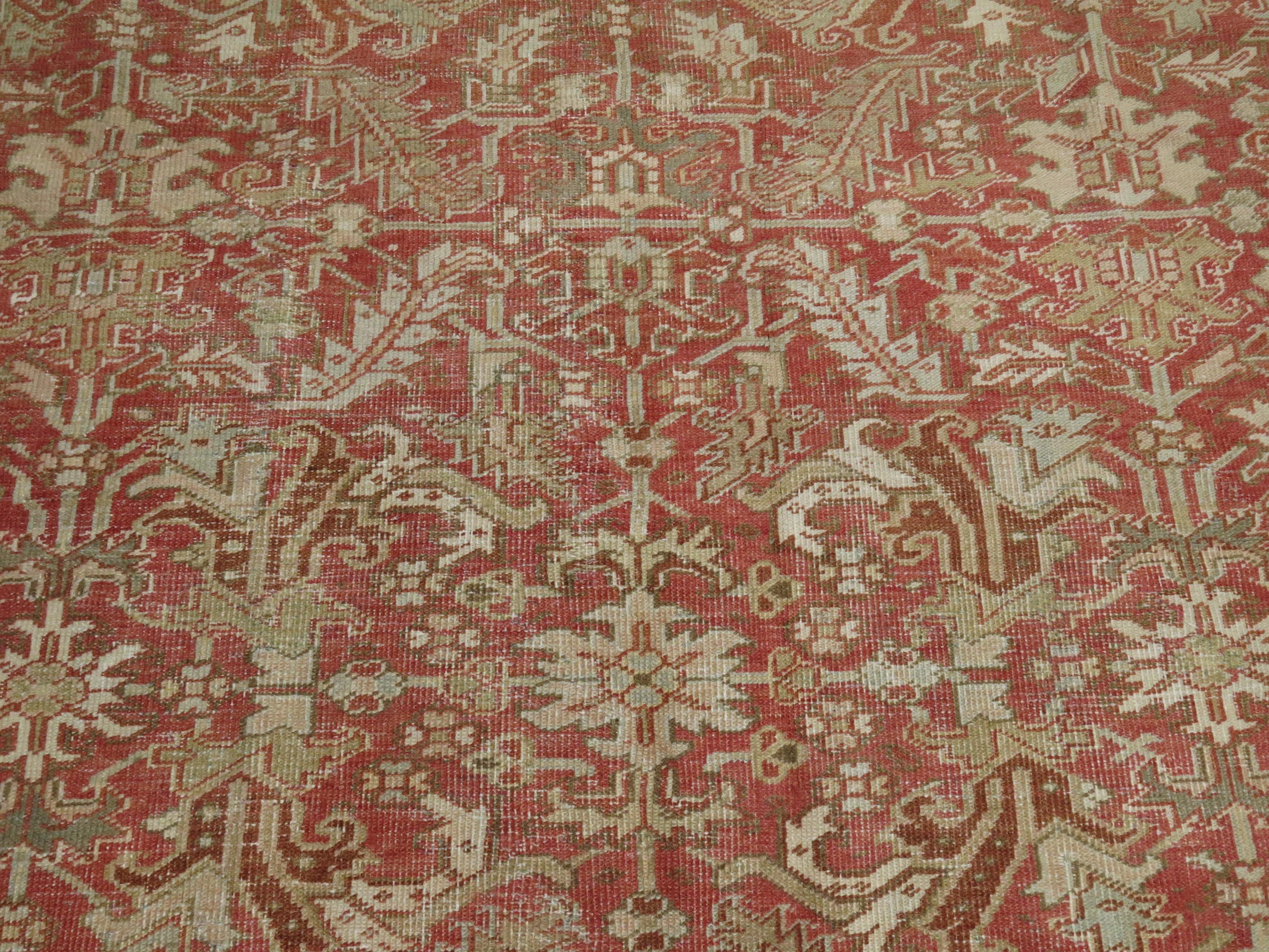 Wool Birmingham Brick Red Color Persian Heriz Oriental Antique Room Carpet For Sale