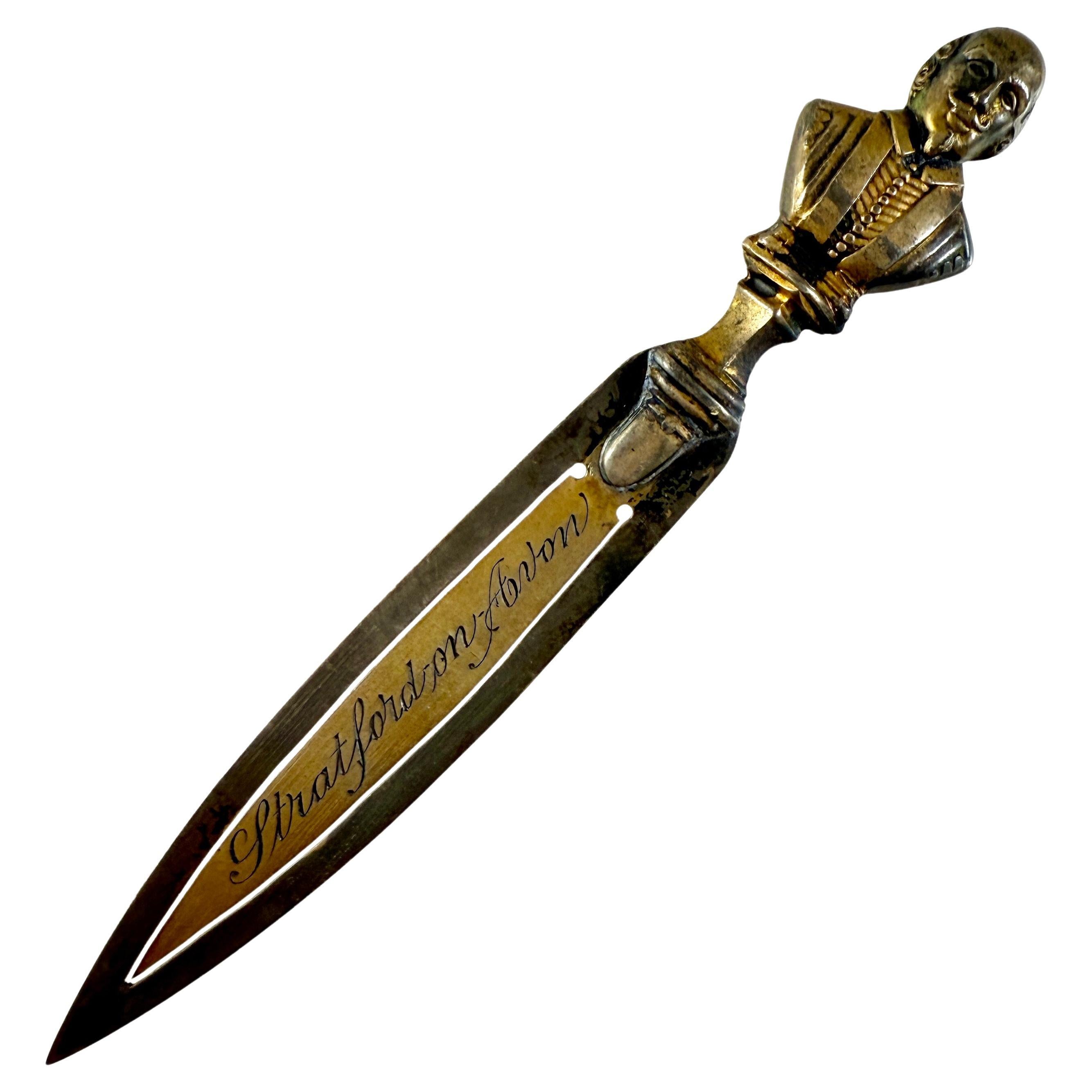 Birmingham English Brass Shakespeare Letter Knife-Bookmark, dated 1902