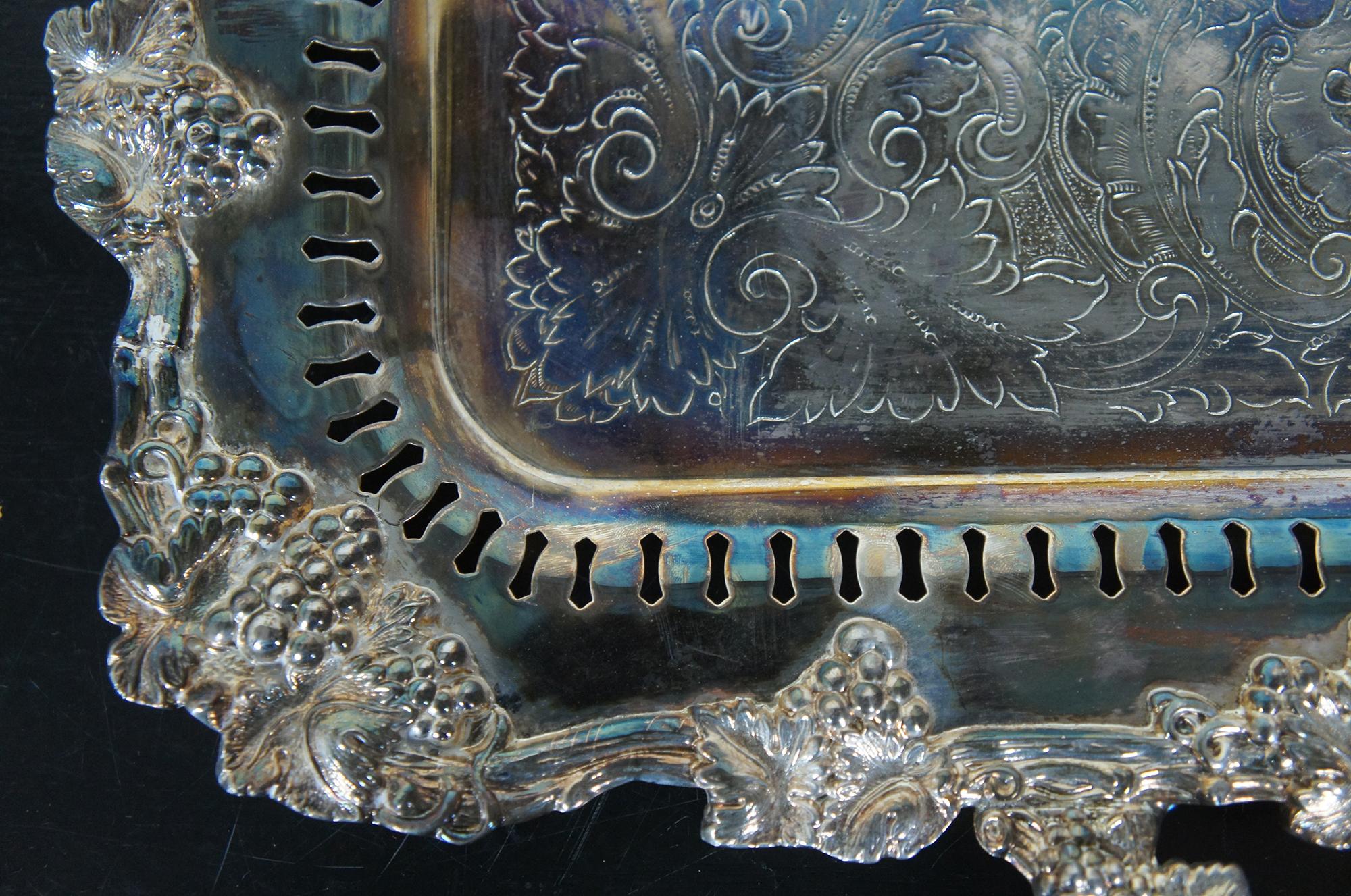 Birmingham Silver Co Reticulated Footed Serving Platter Tea Coffee Barware Tray In Good Condition In Dayton, OH