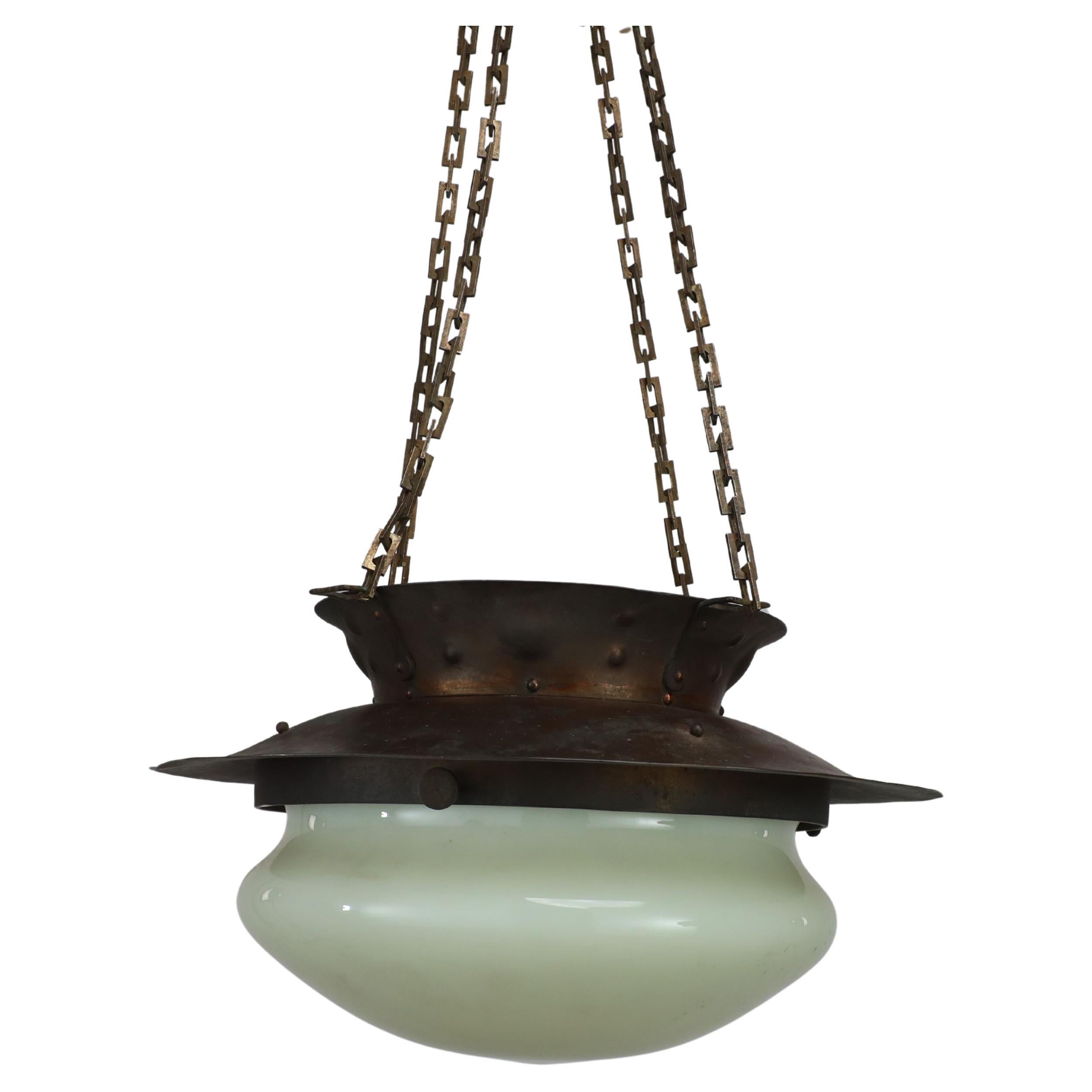 Birmingham Guild of Handicraft. A rare Arts and Crafts circular and copper light