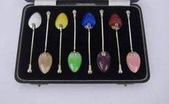 Birmingham Guild of Handicraft Sterling Silver and Guilloche Enamel Spoon Set