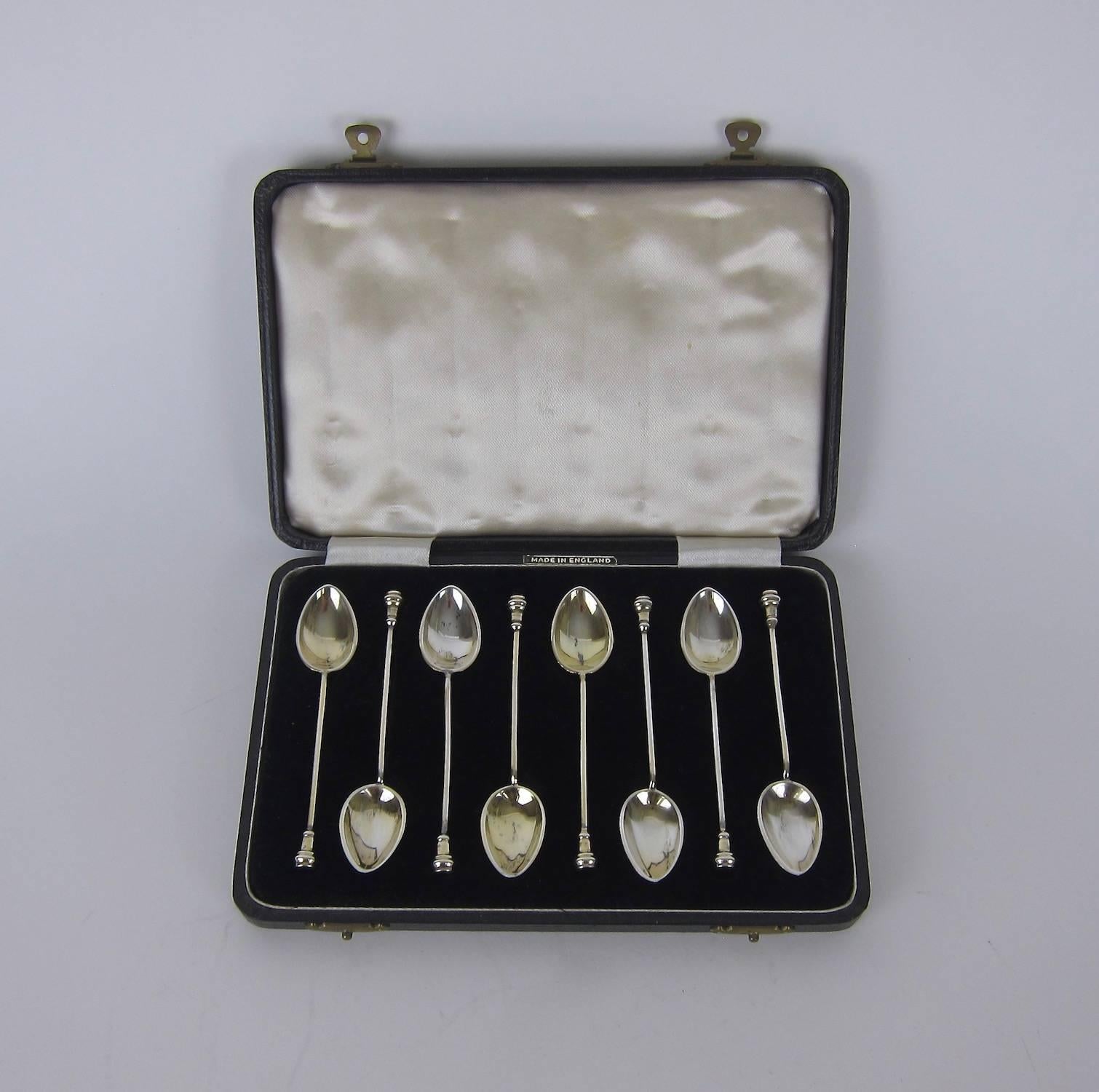 20th Century Birmingham Guild of Handicraft Sterling Silver and Guilloche Enamel Spoon Set