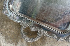 Birmingham Large Footed Silver Plate Serving Tray Etched Reticulated Raised Edge