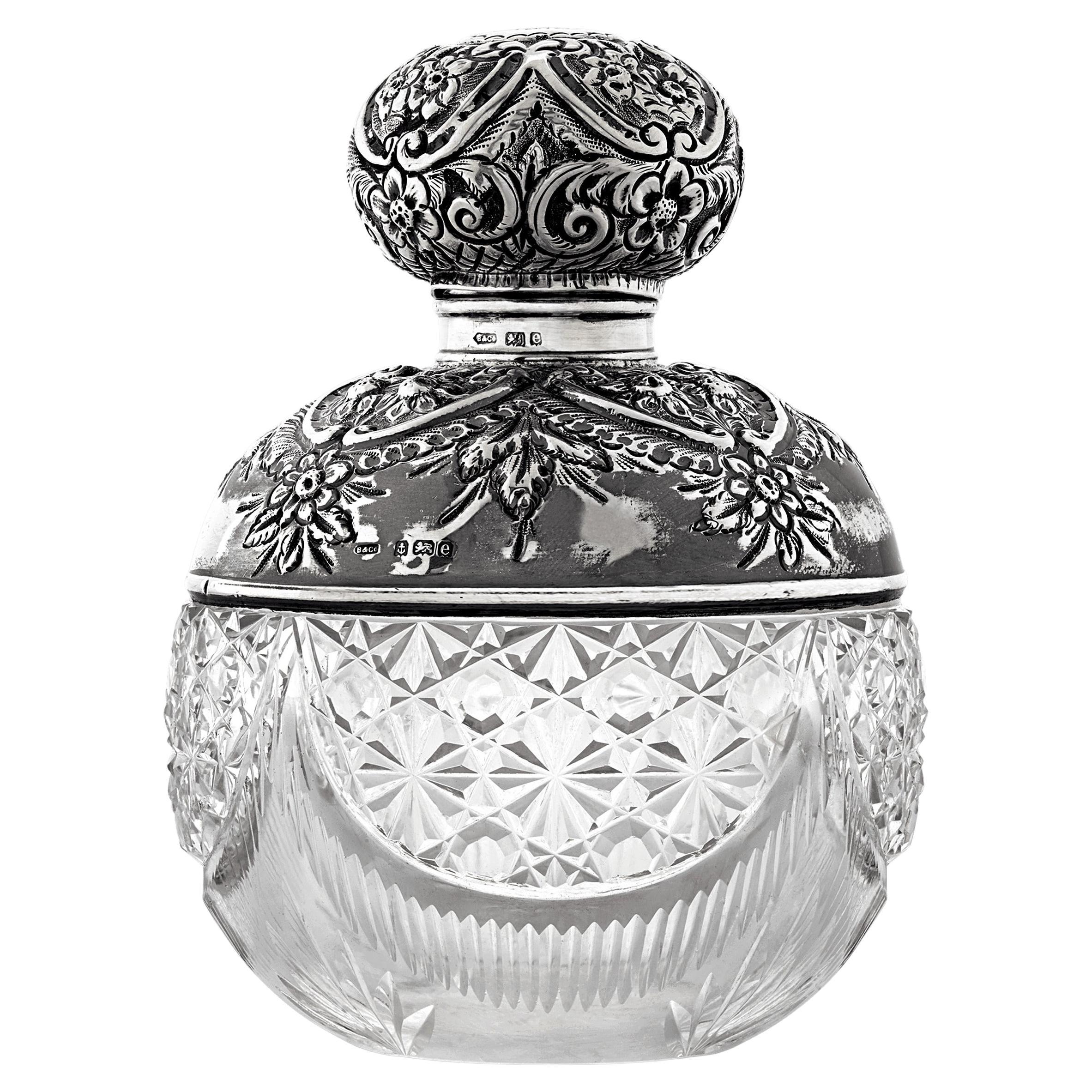 Birmingham Silver and Cut Glass Perfume Bottle For Sale