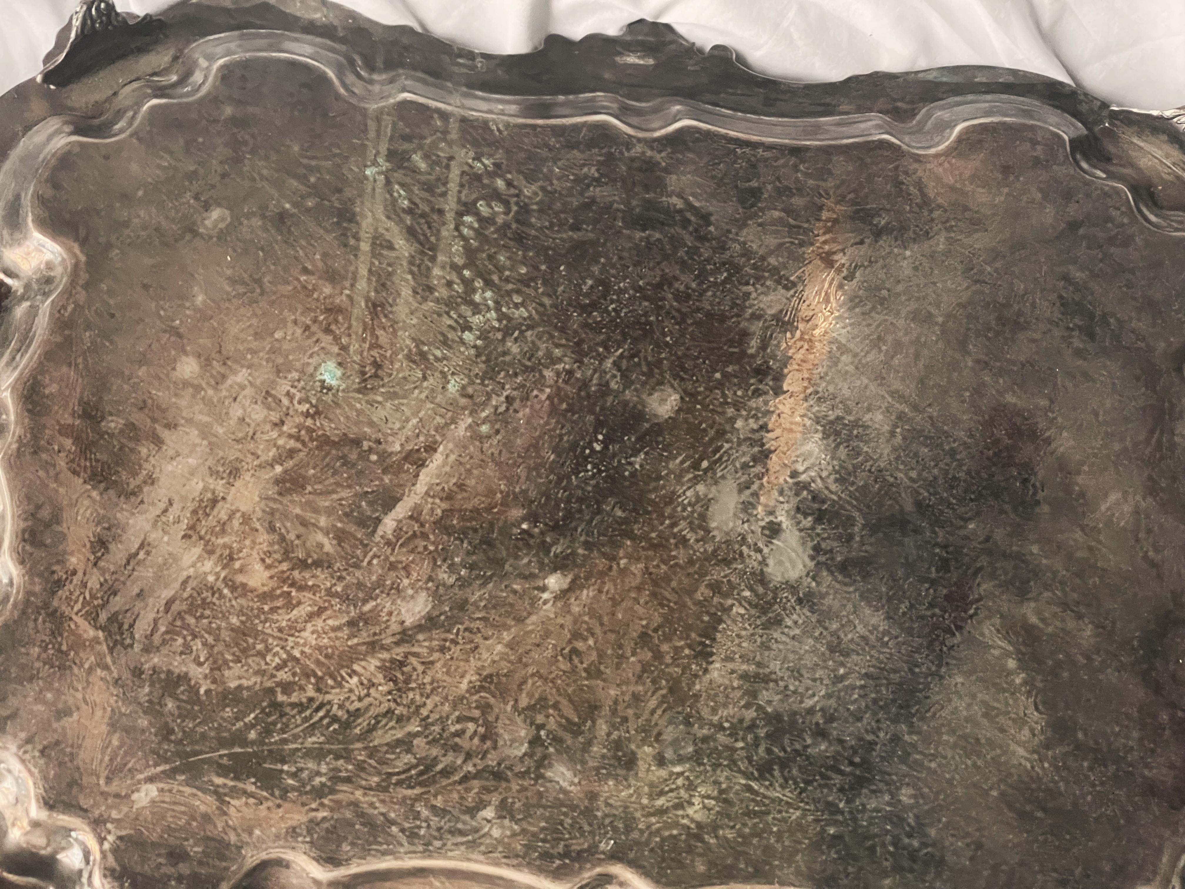 Birmingham Silver Co. Bandeja con pie y asa de plata grande Pérdida de chapado en venta 3
