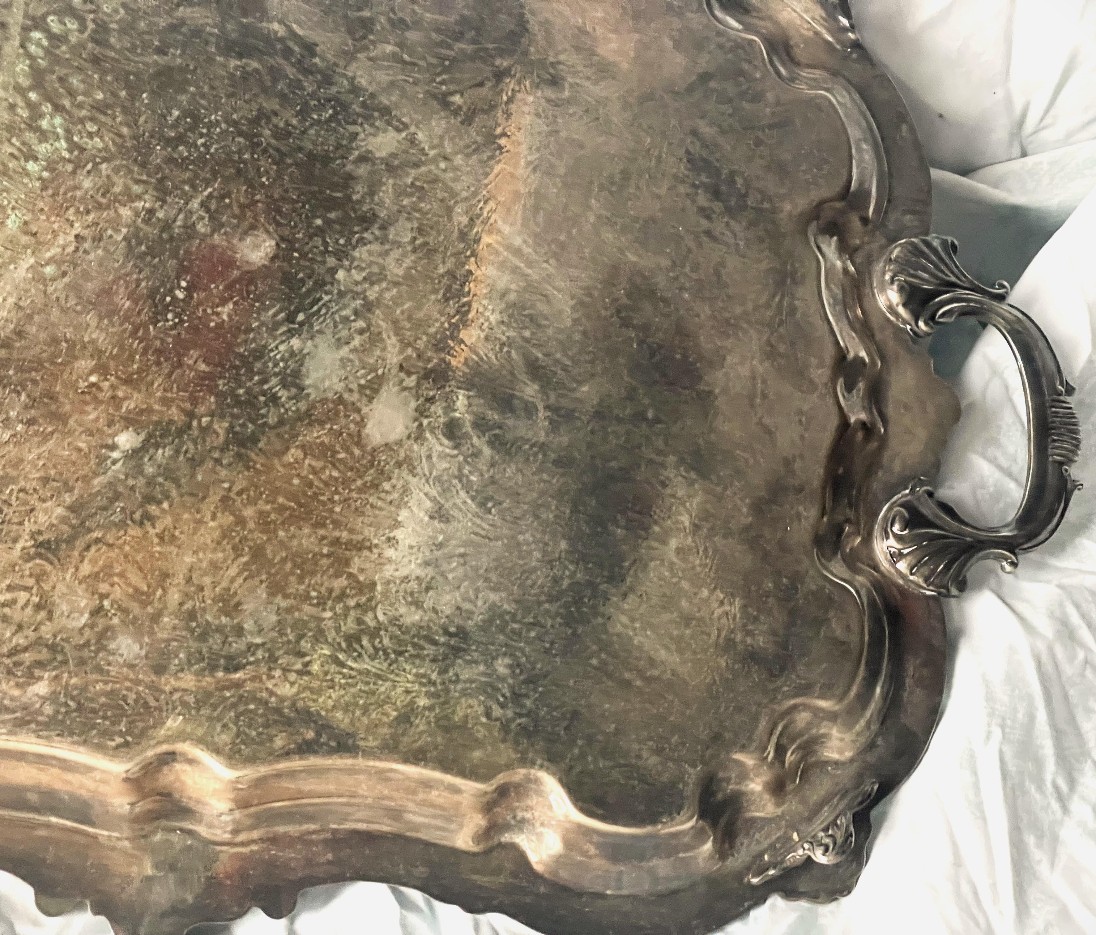 Birmingham Silver Co. Bandeja con pie y asa de plata grande Pérdida de chapado en venta 4