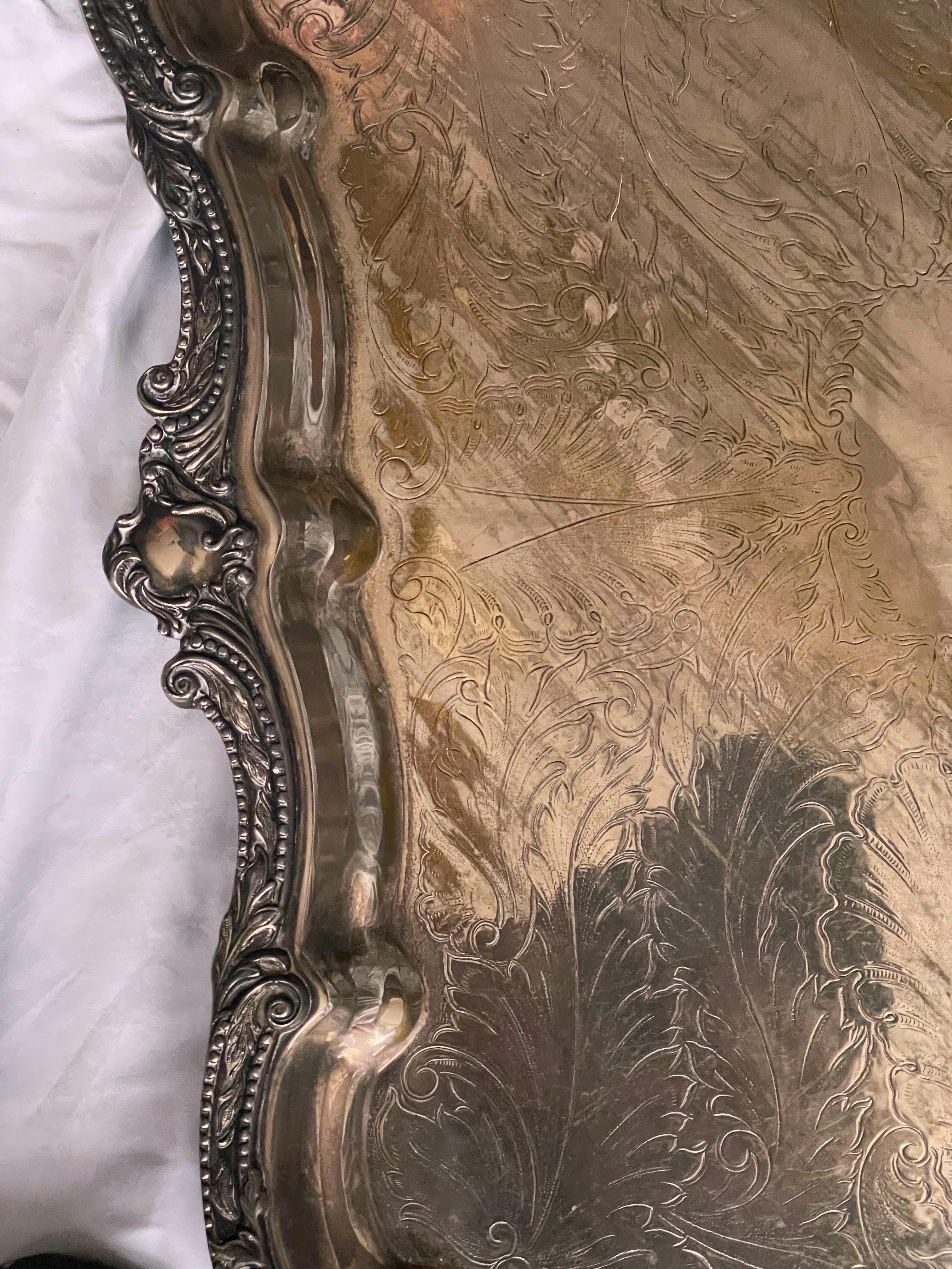 Birmingham Silver Co. Bandeja con pie y asa de plata grande Pérdida de chapado siglo XX en venta