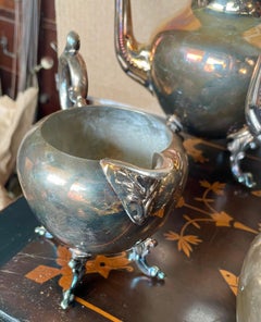 Juego de té y servicio de café de Birmingham Silver Co, de plata chapada, con hervidor sobre soporte y tetera