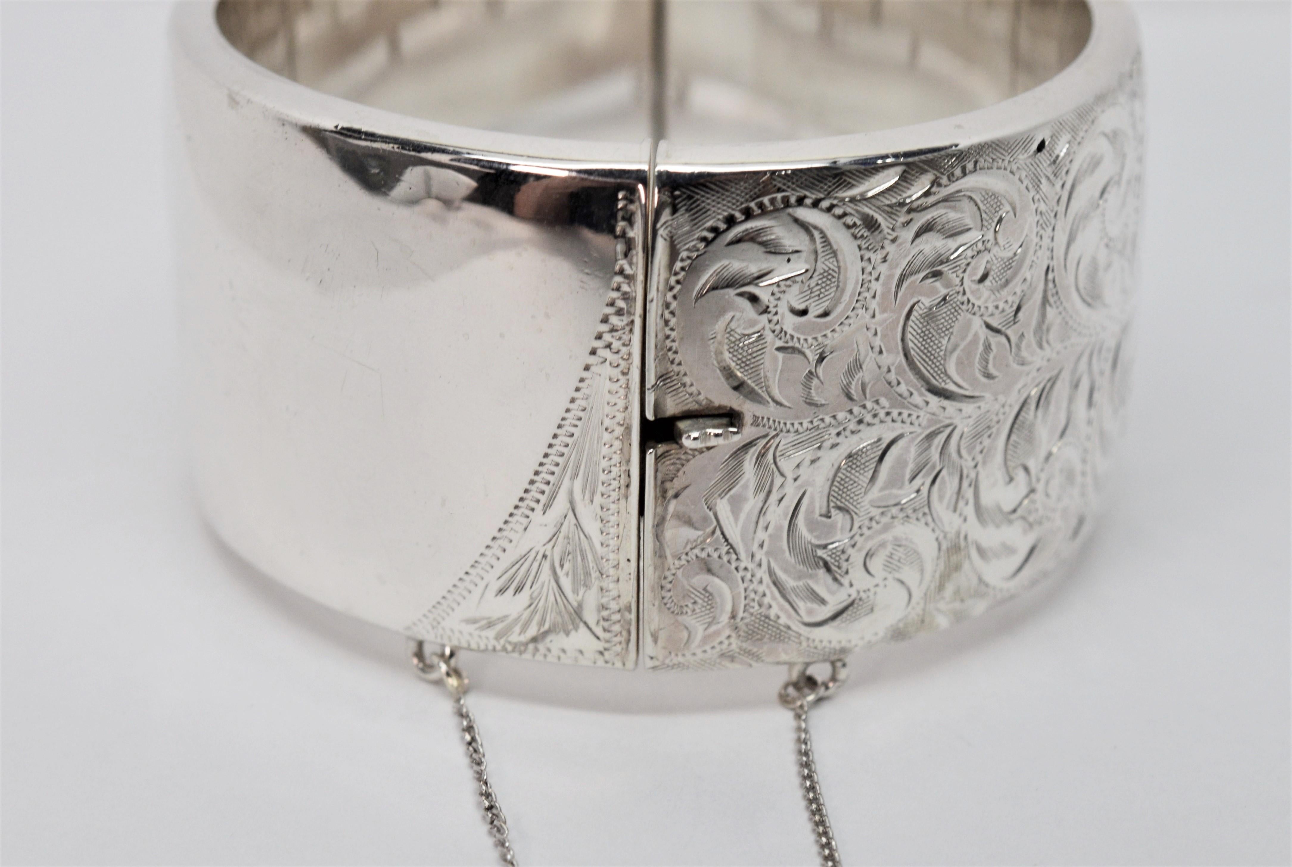 Birmingham Sterling Silver Engraved Wide Bangle Cuff Bracelet 6